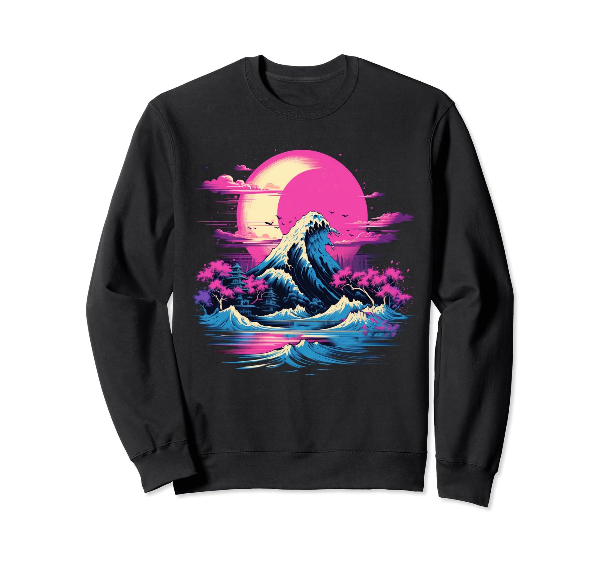 Japan Aesthetic Vaporwave Big Wave Sweatshirt - Graphic Print for Adults - T-Shirt, Sweatshirt, Hoodie