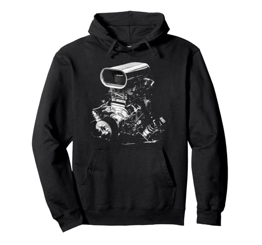 Blower Big Block Racing Car Engine Hoodie - Unique Graphic Men Women - T-Shirt, Sweatshirt, Hoodie
