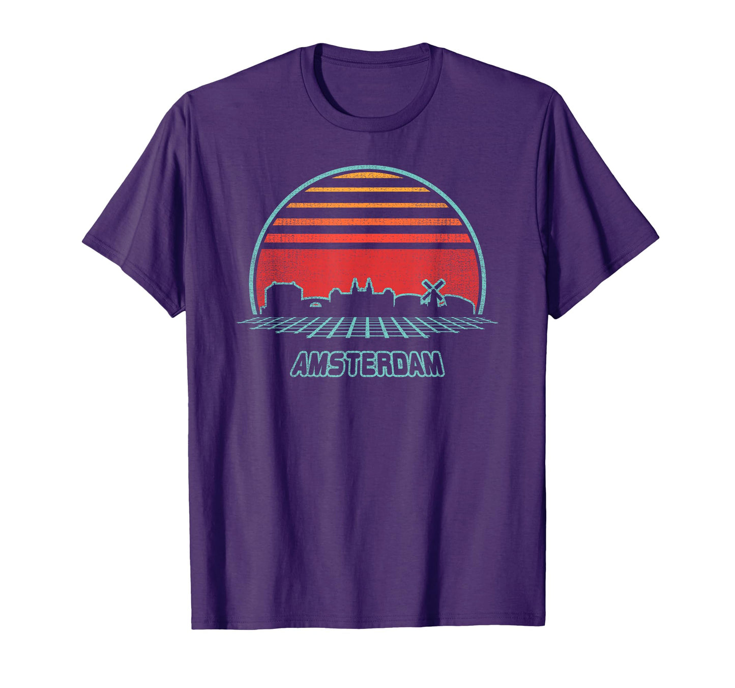 Amsterdam City Skyline 80S Souvenir Gift T-Shirt - Trendy Graphic Men Women - T-Shirt, Sweatshirt, Hoodie