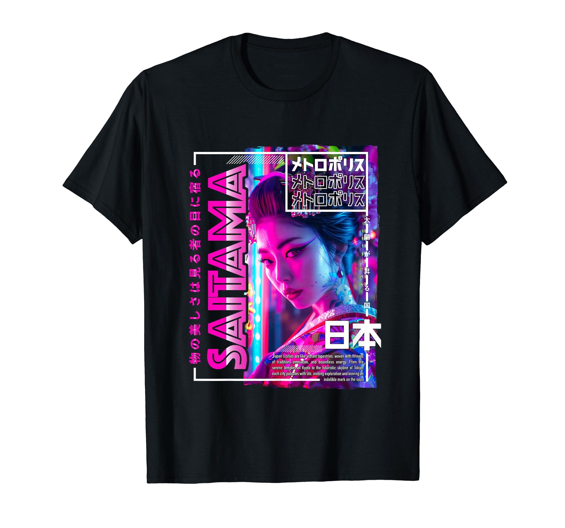 Saitama City 80S Synthwave Geisha T-Shirt - Novelty Apparel Men Women - T-Shirt, Sweatshirt, Hoodie