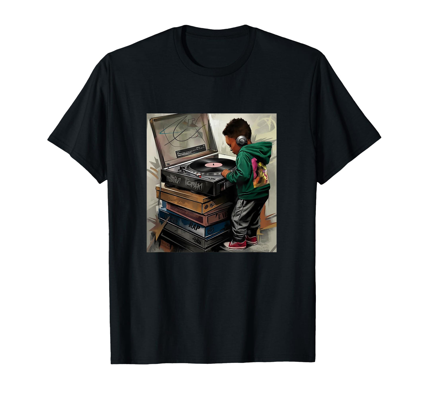 Raised Old School Hip Hop Turntable T-Shirt - Custom Art Print for Adults - T-Shirt, Sweatshirt, Hoodie