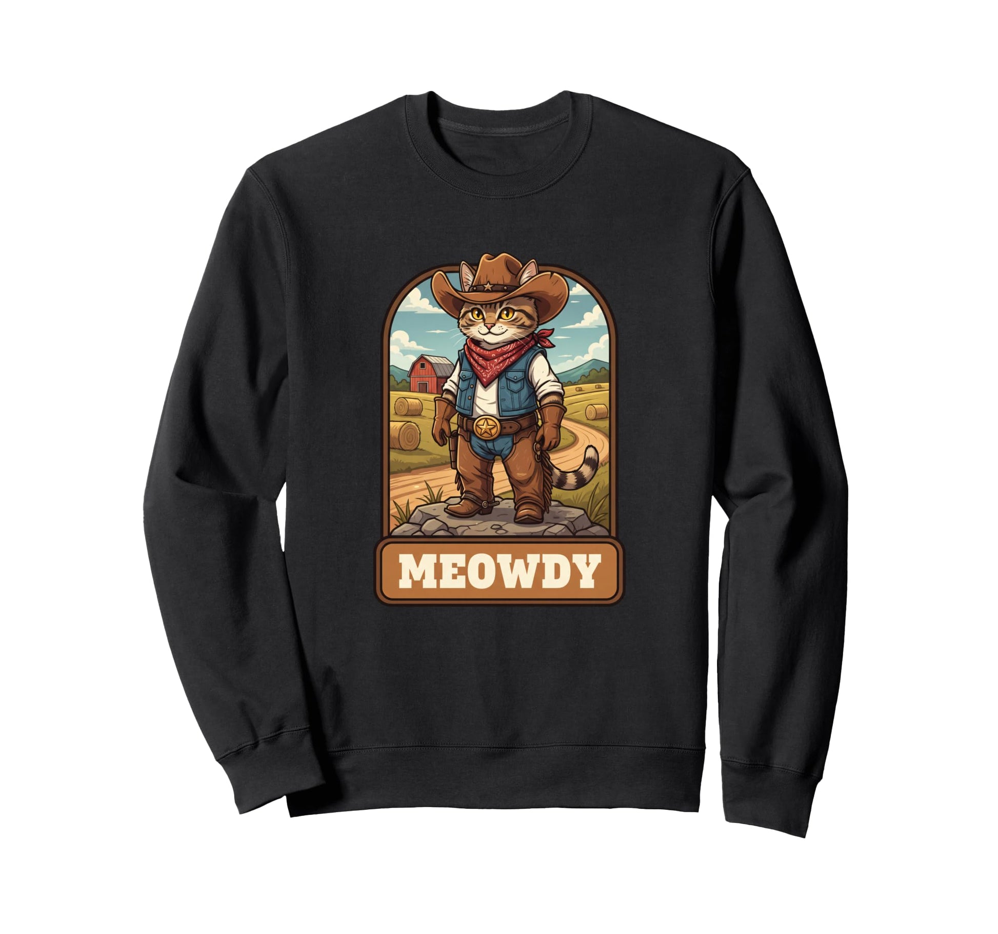 Meowdy Cowboy Cat Western Sweatshirt - Fun Novelty Design Men Women - T-Shirt, Sweatshirt, Hoodie