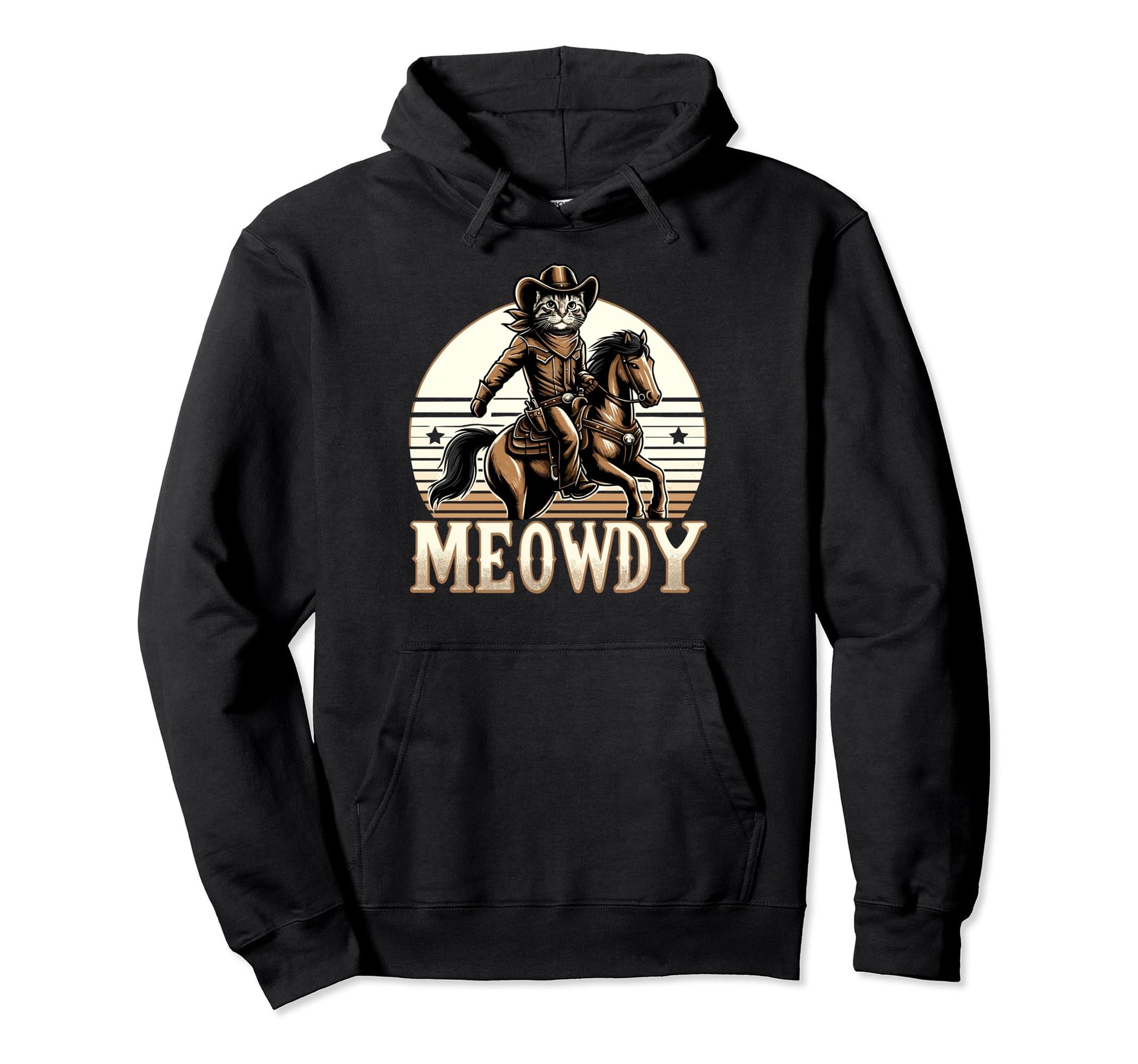 Meowdy Cat Cowboy Country Hoodie - Unique Graphic Men Women - T-Shirt, Sweatshirt, Hoodie