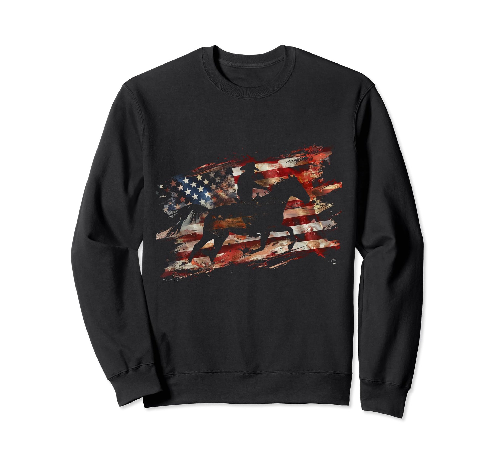 Cowboy American Flag Horse Riding Sweatshirt - Minimalist Print for Adults - T-Shirt, Sweatshirt, Hoodie