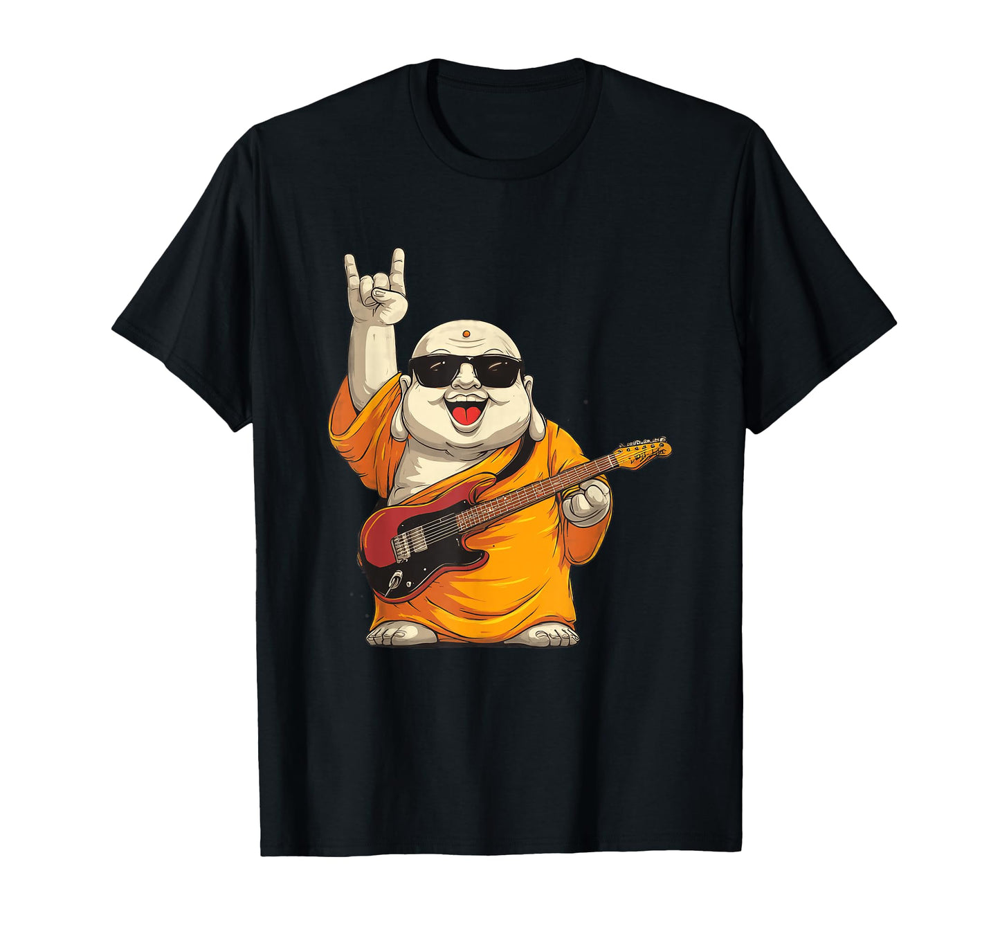 Funny Monk Guitar Player Rock Music T-Shirt - Minimalist Print for Adults - T-Shirt, Sweatshirt, Hoodie