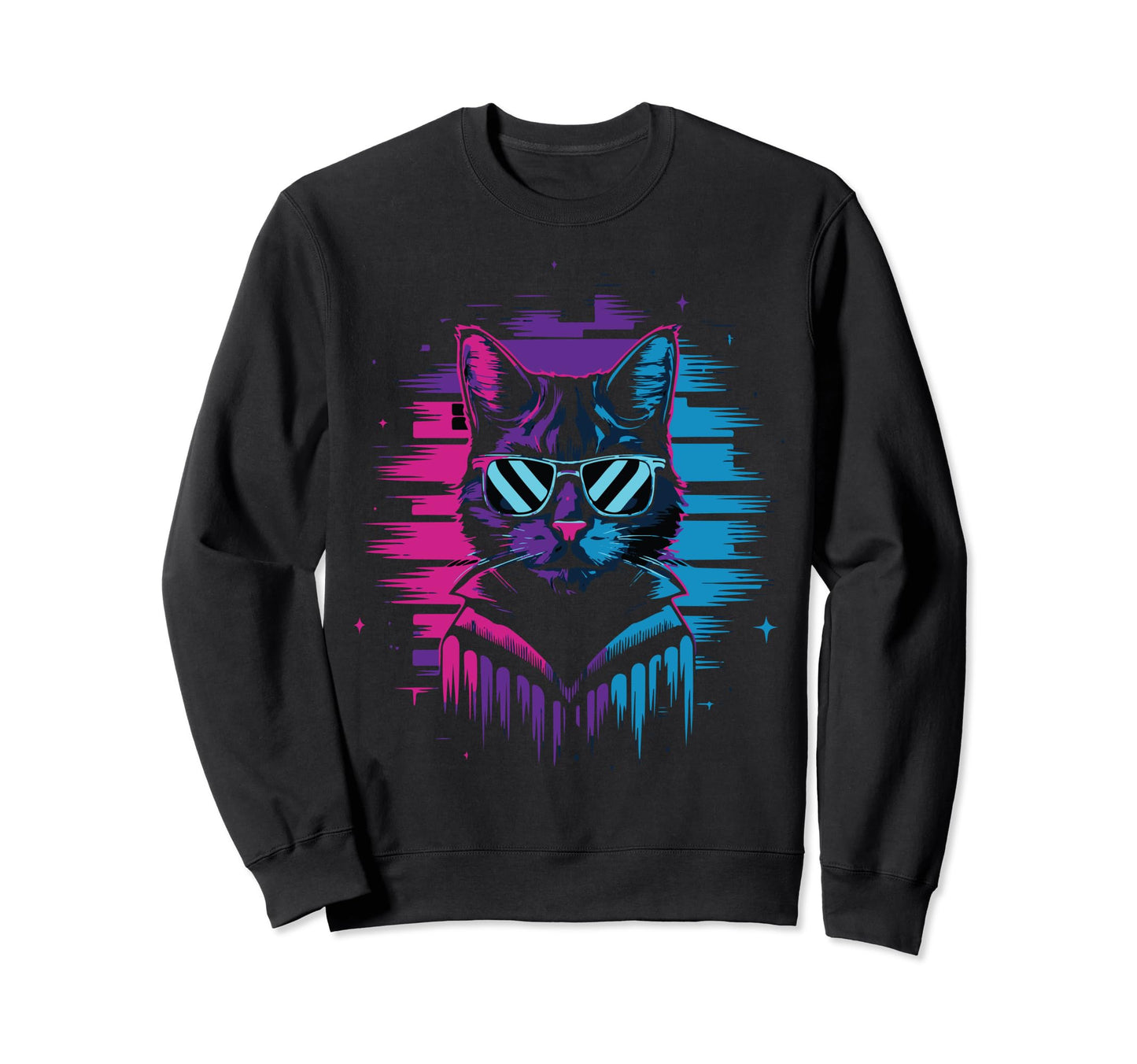 Vaporwave Cat Aesthetic Synthwave Sweatshirt - Graphic Print for Adults - T-Shirt, Sweatshirt, Hoodie