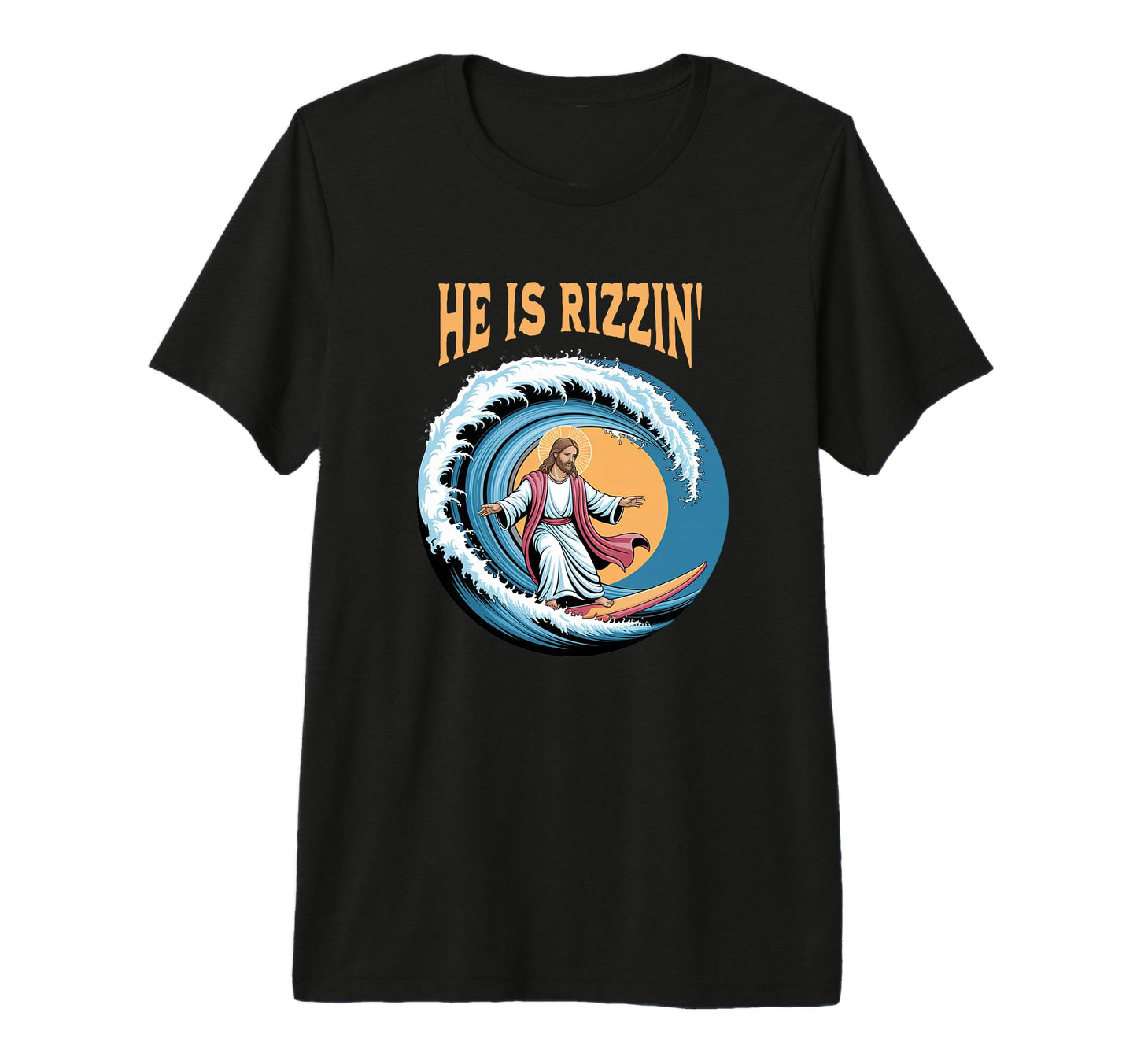 He Is Rizzin Jesus Surfing Funny Easter T-Shirt - Graphic Print Men Women - T-Shirt, Sweatshirt, Hoodie