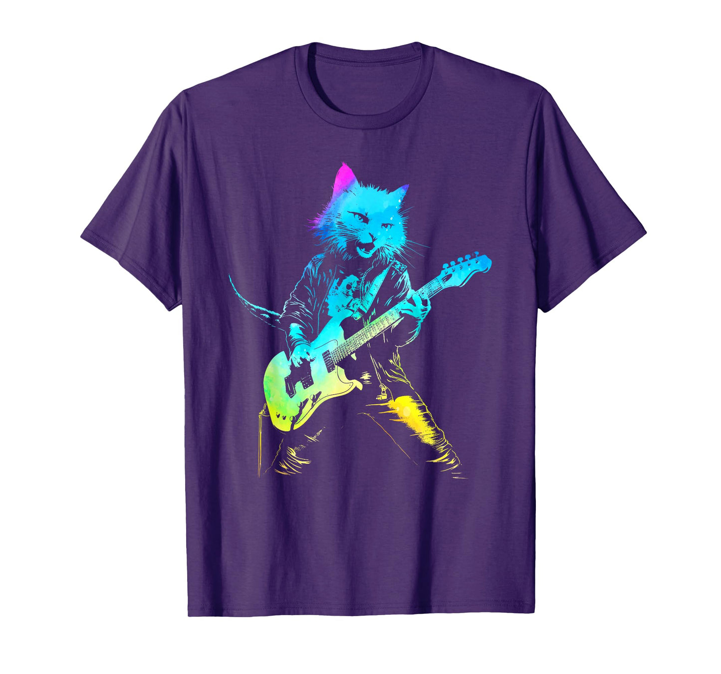 Colorful Rock Cat Playing Guitar Funny T-Shirt - Novelty Apparel Men Women - T-Shirt, Sweatshirt, Hoodie
