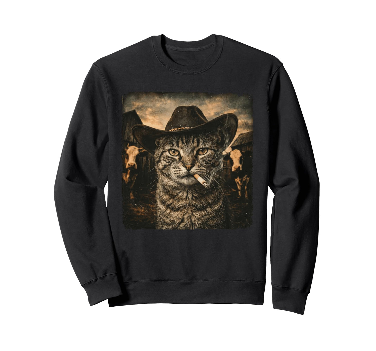 Funny Cowboy Cat Lover Western Sweatshirt - Unique Graphic Men Women - T-Shirt, Sweatshirt, Hoodie