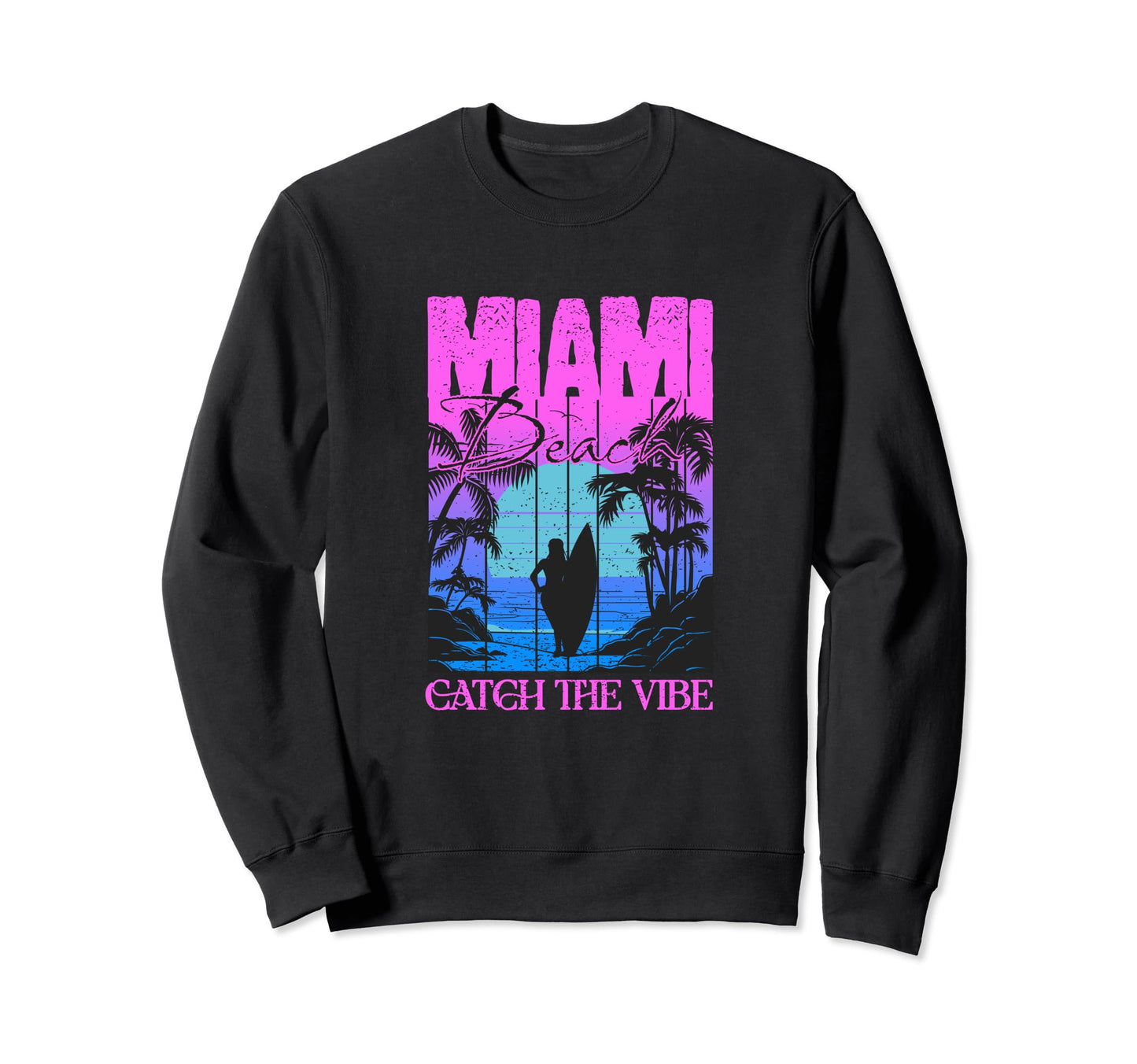 Miami Beach Vaporwave Aesthetic Palm Sweatshirt - Novelty Apparel Unisex - T-Shirt, Sweatshirt, Hoodie