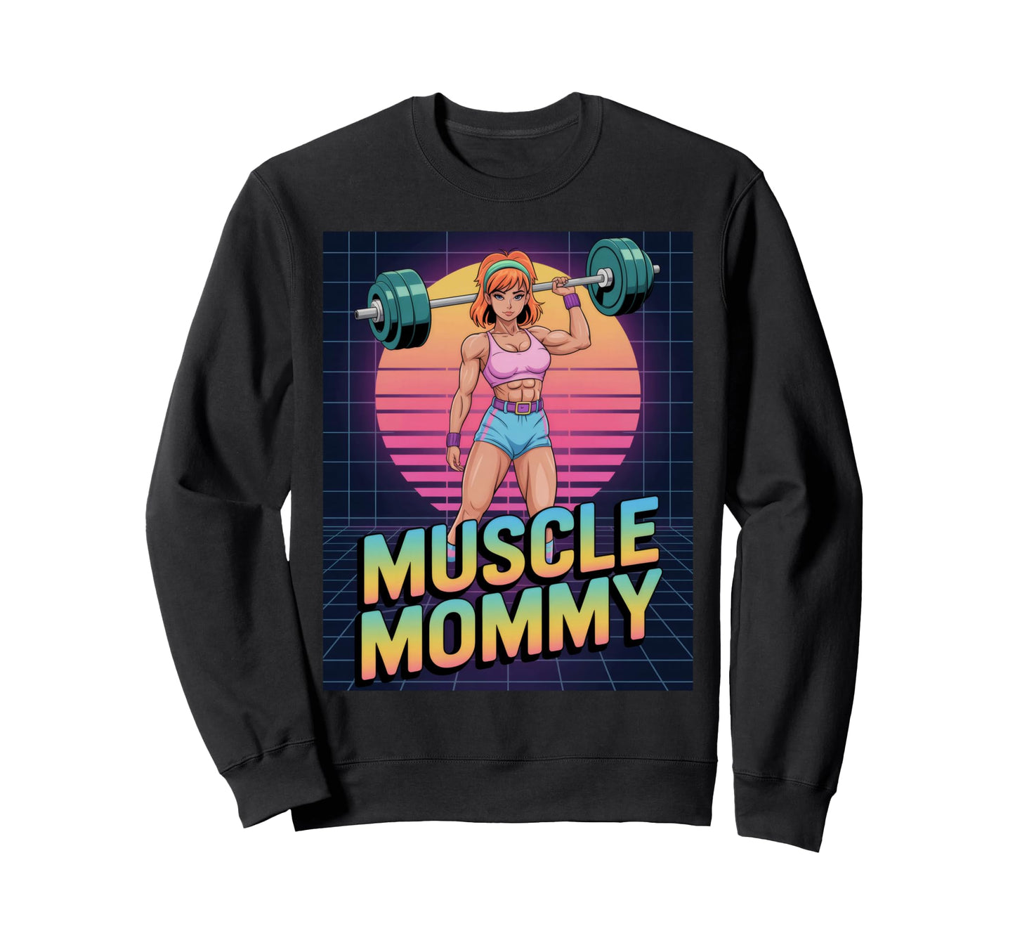Anime Muscle Mommy Weightlifting Sweatshirt - Graphic Print Men Women - T-Shirt, Sweatshirt, Hoodie