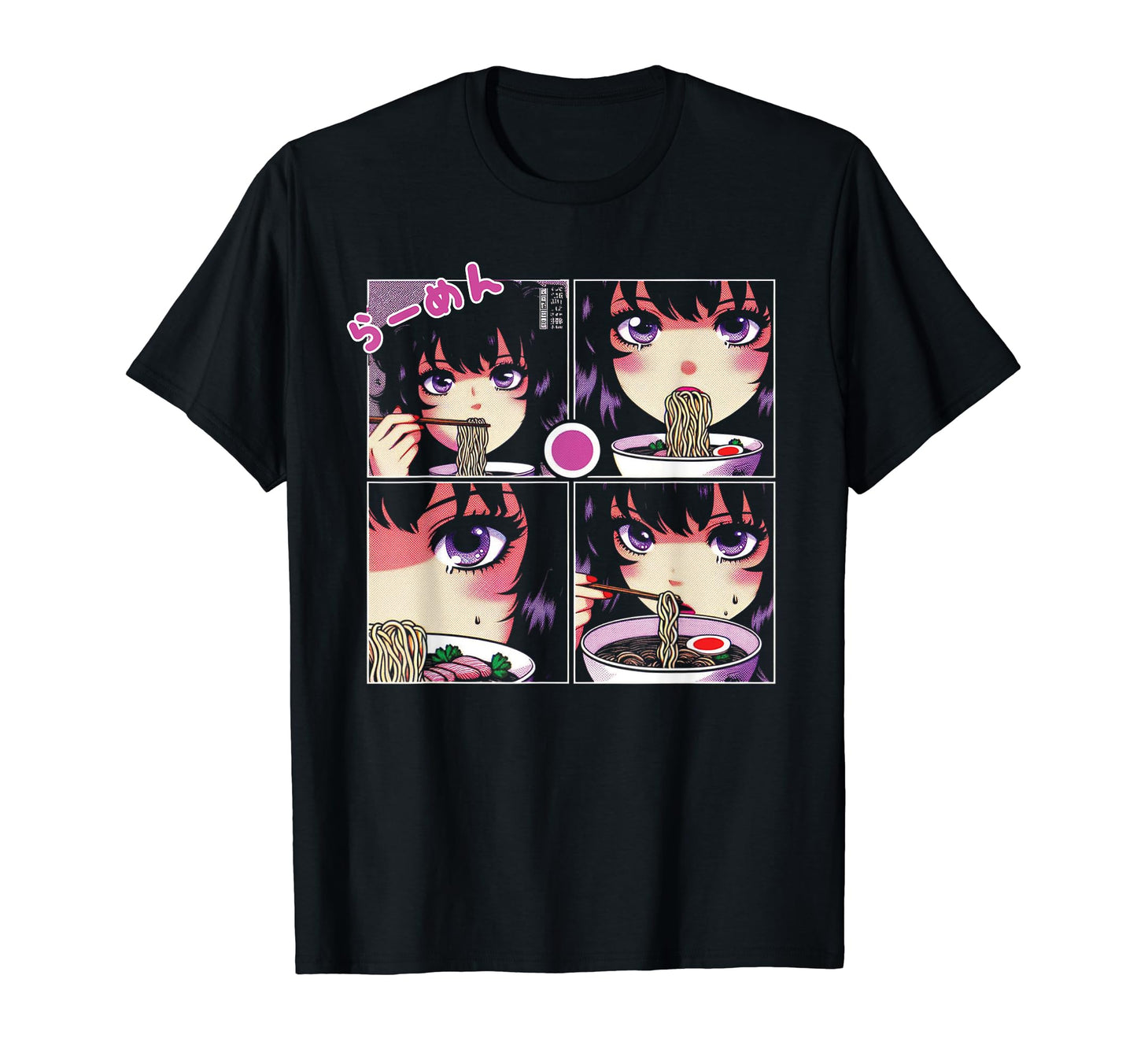 Anime Eating Ramen Vaporwave T-Shirt - Fun Novelty Design for Adults - T-Shirt, Sweatshirt, Hoodie
