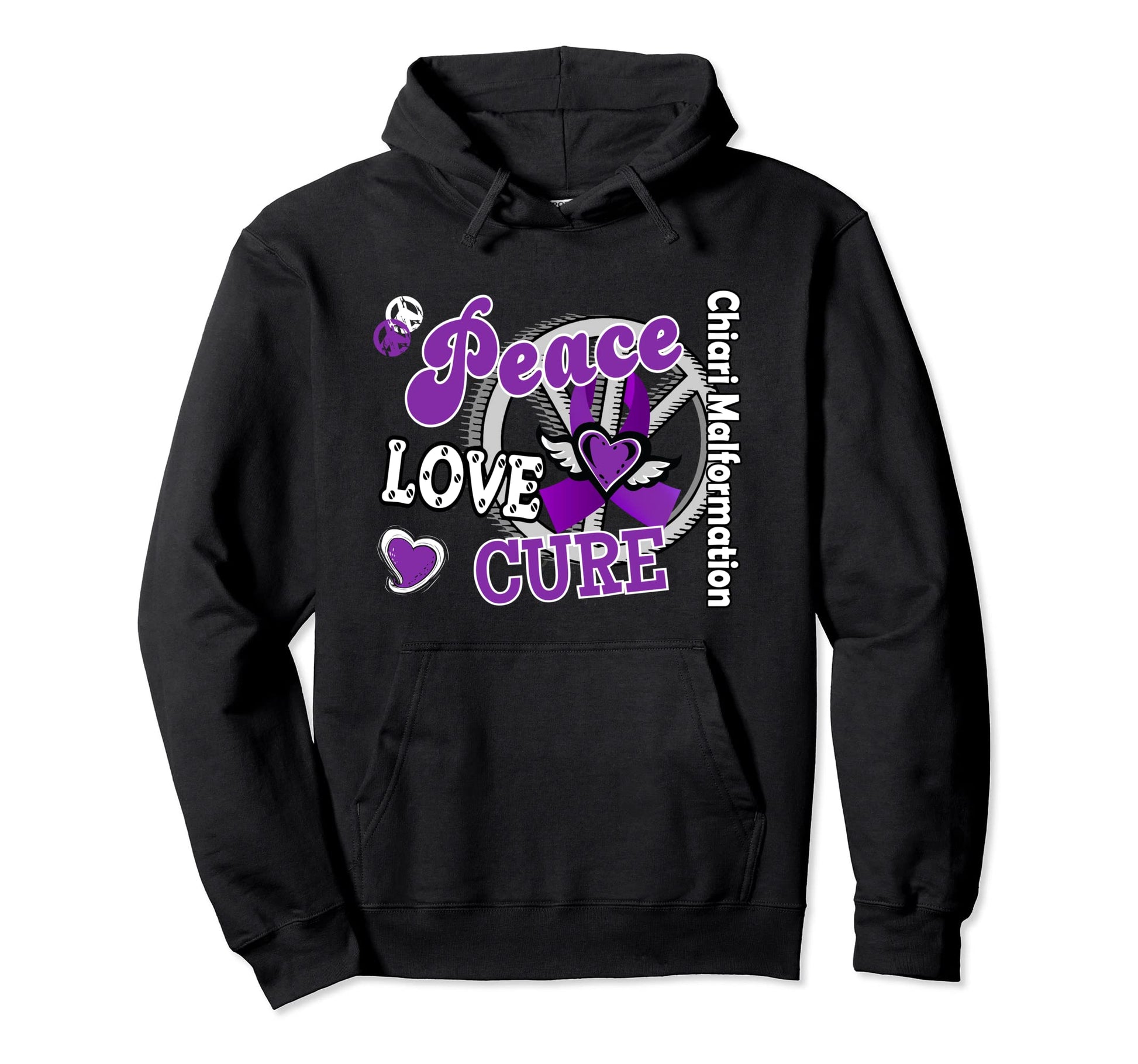 Chiari Malformation Peace Love Cure 2D Hoodie - Fun Novelty Design Unisex - T-Shirt, Sweatshirt, Hoodie