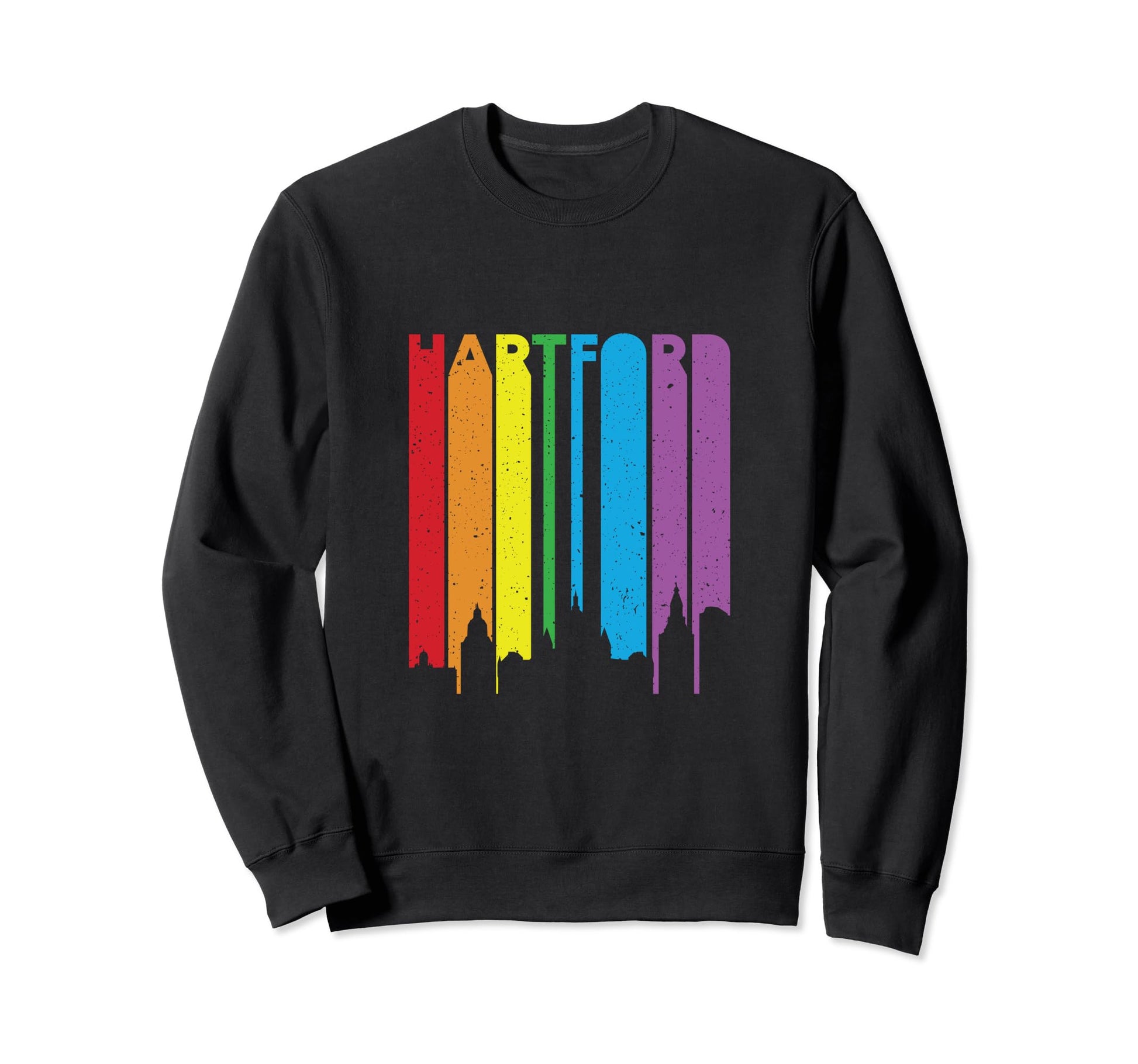 Rainbow Text Hartford Skyline Sweatshirt - Custom Art Print Men Women - T-Shirt, Sweatshirt, Hoodie