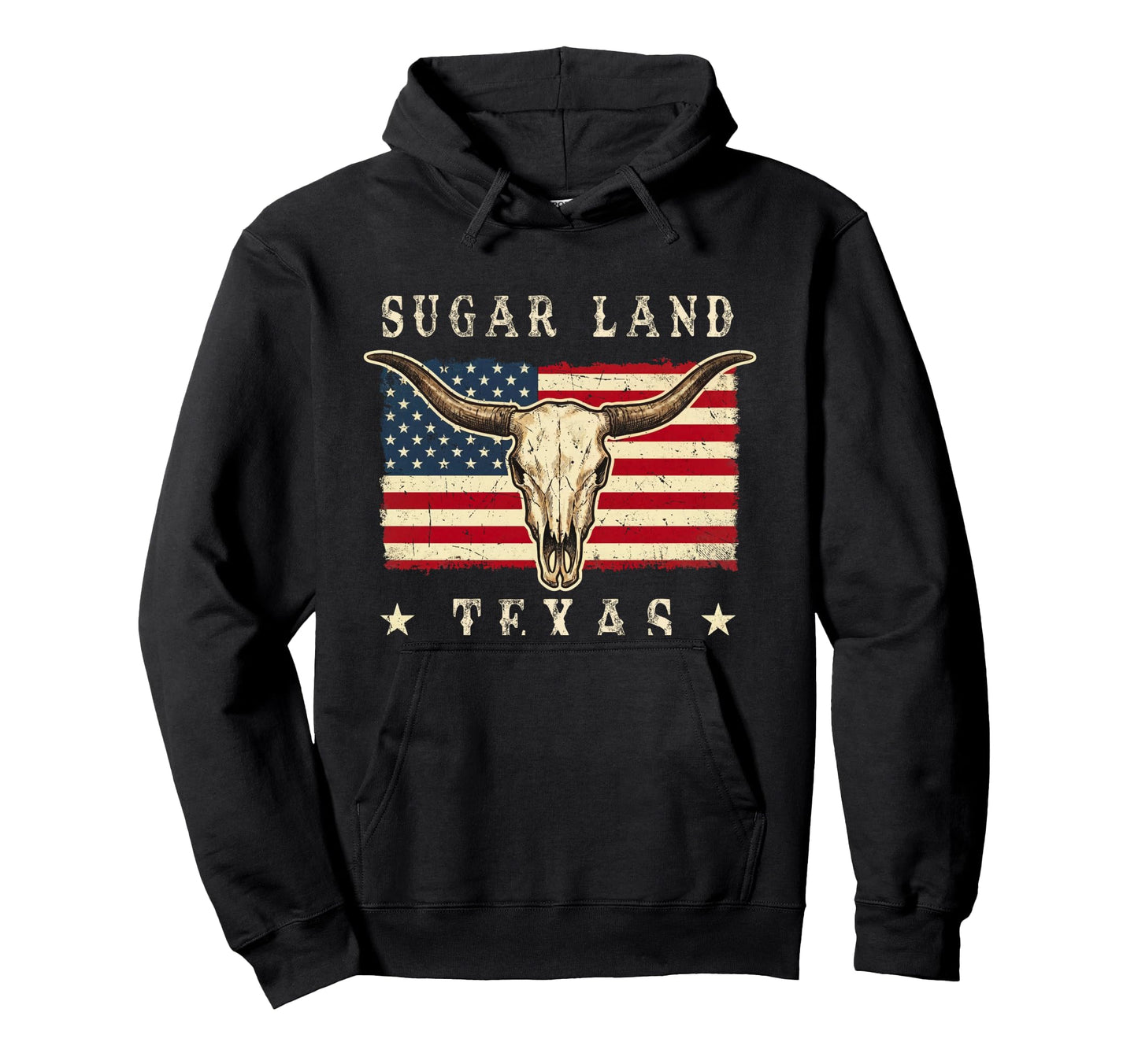 Sugar Land Texas Western Patriotic Hoodie - Novelty Apparel for Adults - T-Shirt, Sweatshirt, Hoodie