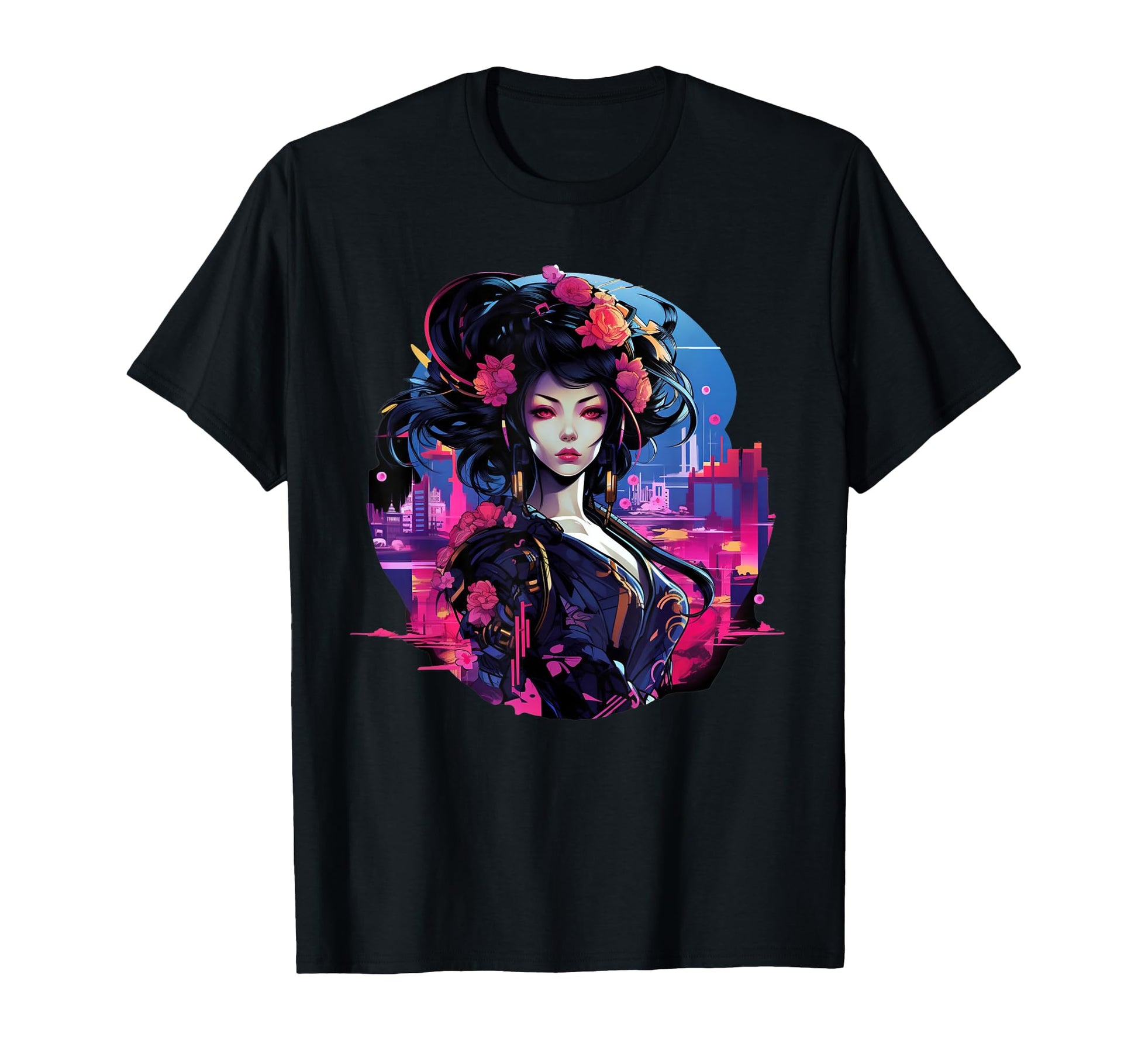 Cyberpunk Japanese Geisha Vaporwave T-Shirt - Novelty Apparel for Adults - T-Shirt, Sweatshirt, Hoodie