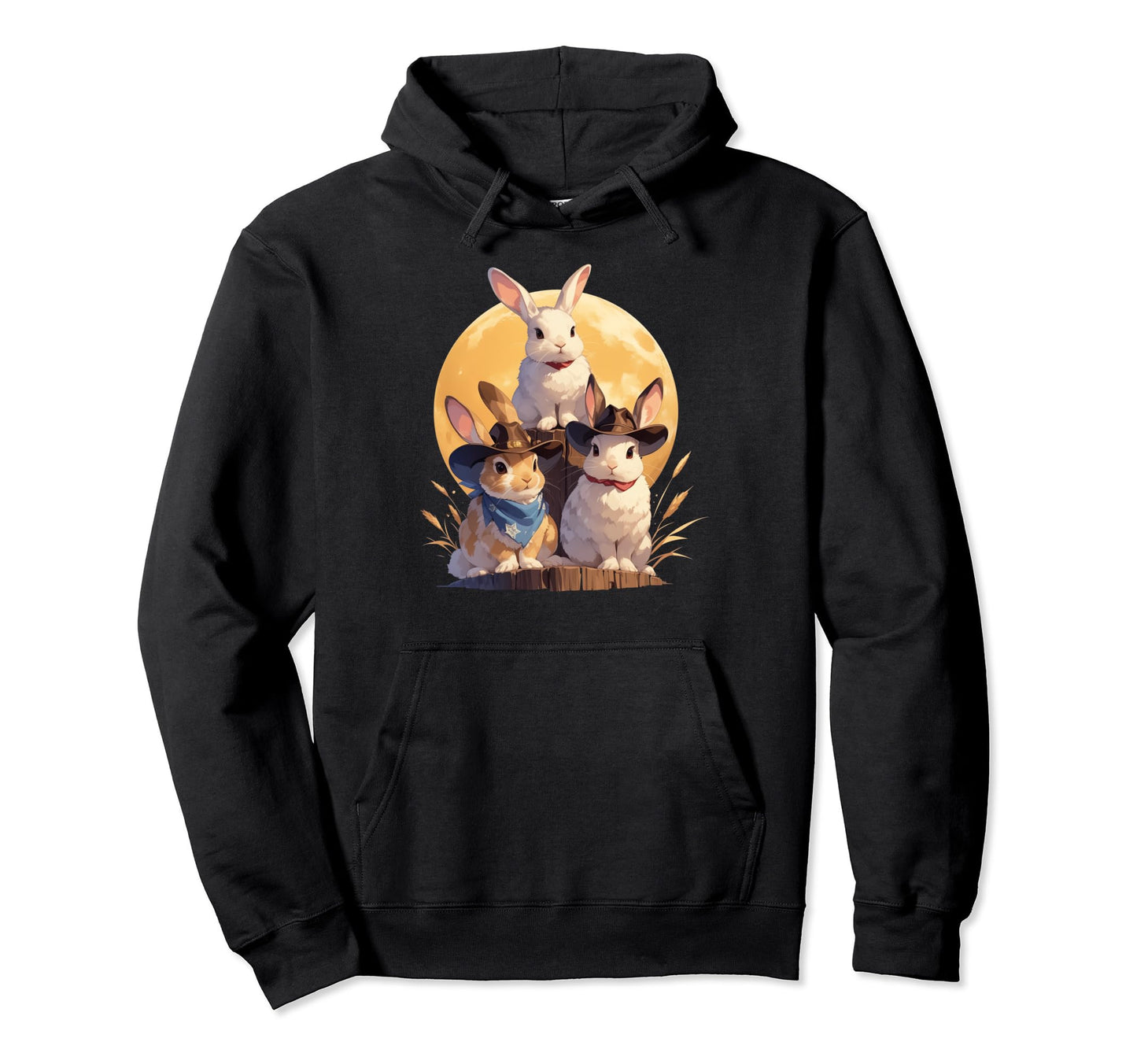 Rabbit Howling Moon Cowboy Funny Hoodie - Trendy Graphic for Adults - T-Shirt, Sweatshirt, Hoodie