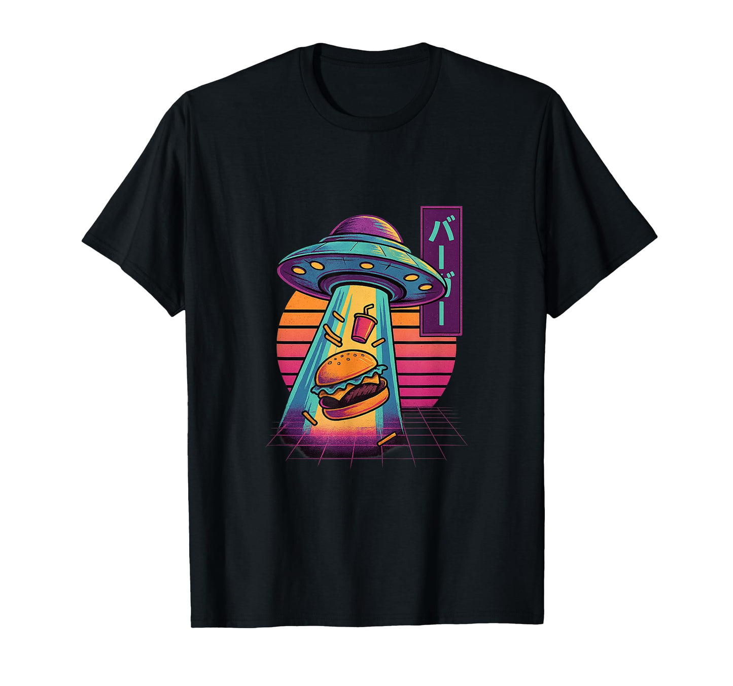 Burger Ufo Abduction Vaporwave T-Shirt - Trendy Graphic for Adults - T-Shirt, Sweatshirt, Hoodie