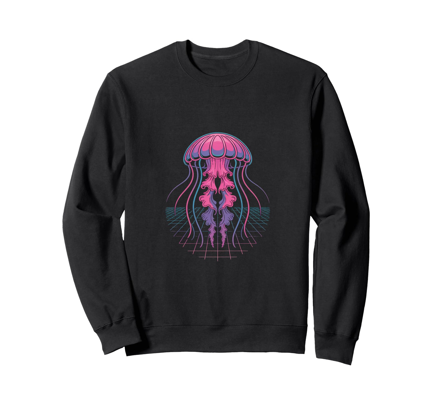 Vaporwave Jellyfish Ocean Grid Sweatshirt - Custom Art Print Men Women - T-Shirt, Sweatshirt, Hoodie