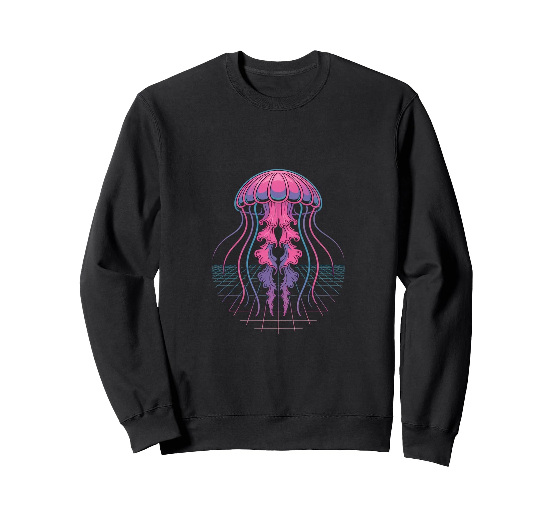 Vaporwave Jellyfish Ocean Grid Sweatshirt - Custom Art Print Men Women - T-Shirt, Sweatshirt, Hoodie