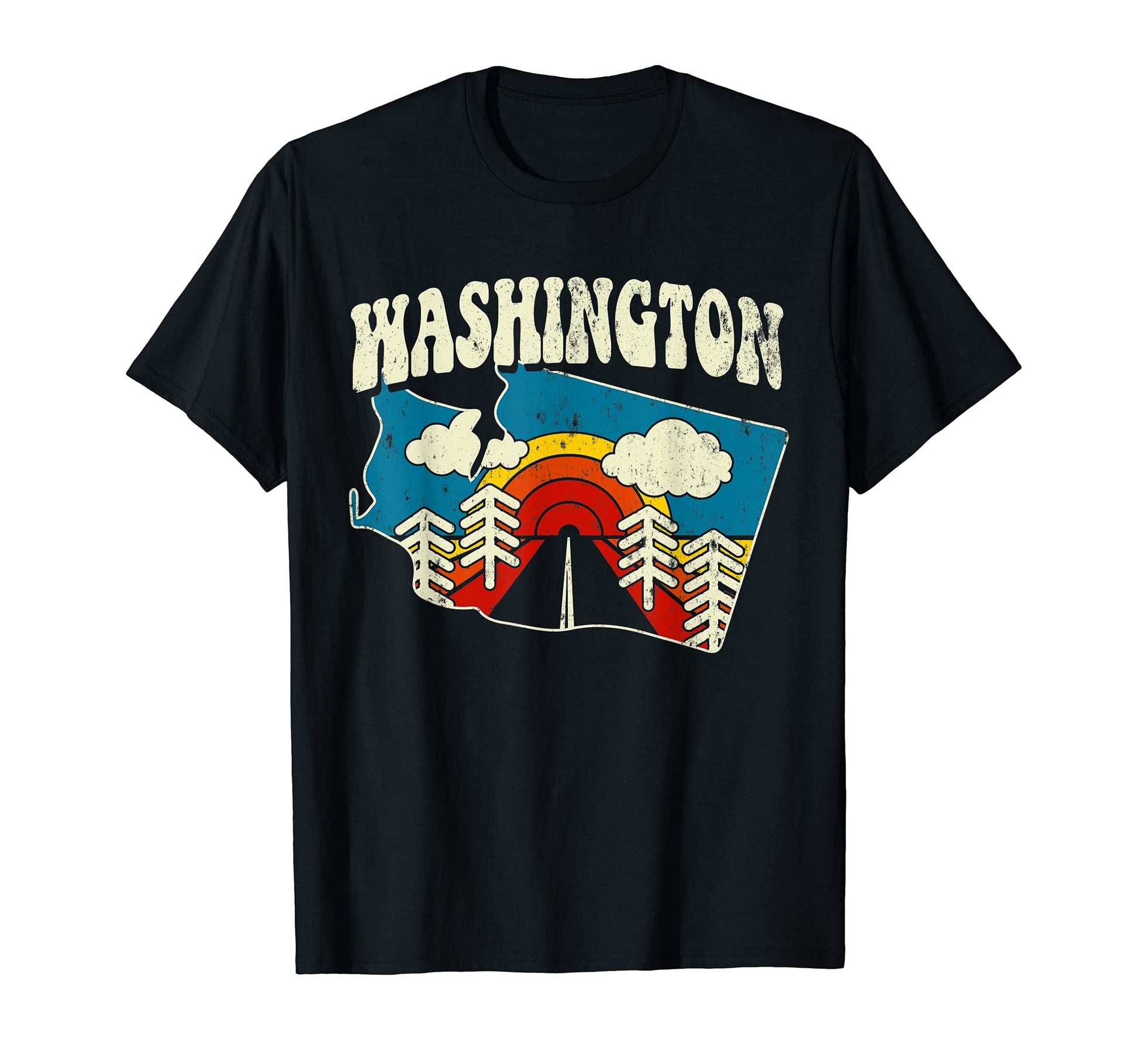 Washington State Rainbow Hippie 70S T-Shirt - Casual Everyday Wear Unisex - T-Shirt, Sweatshirt, Hoodie