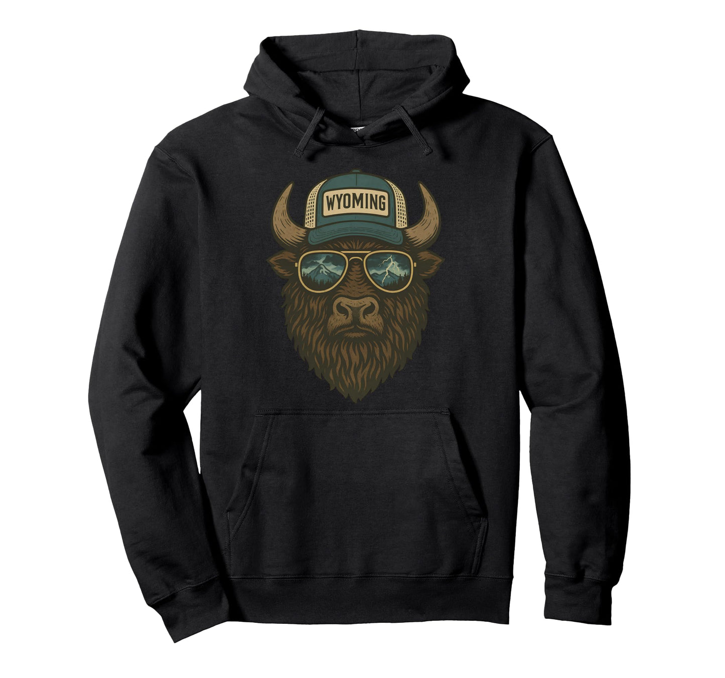 Wyoming Bison Trucker Hat Western Hoodie - Custom Art Print for Adults - T-Shirt, Sweatshirt, Hoodie