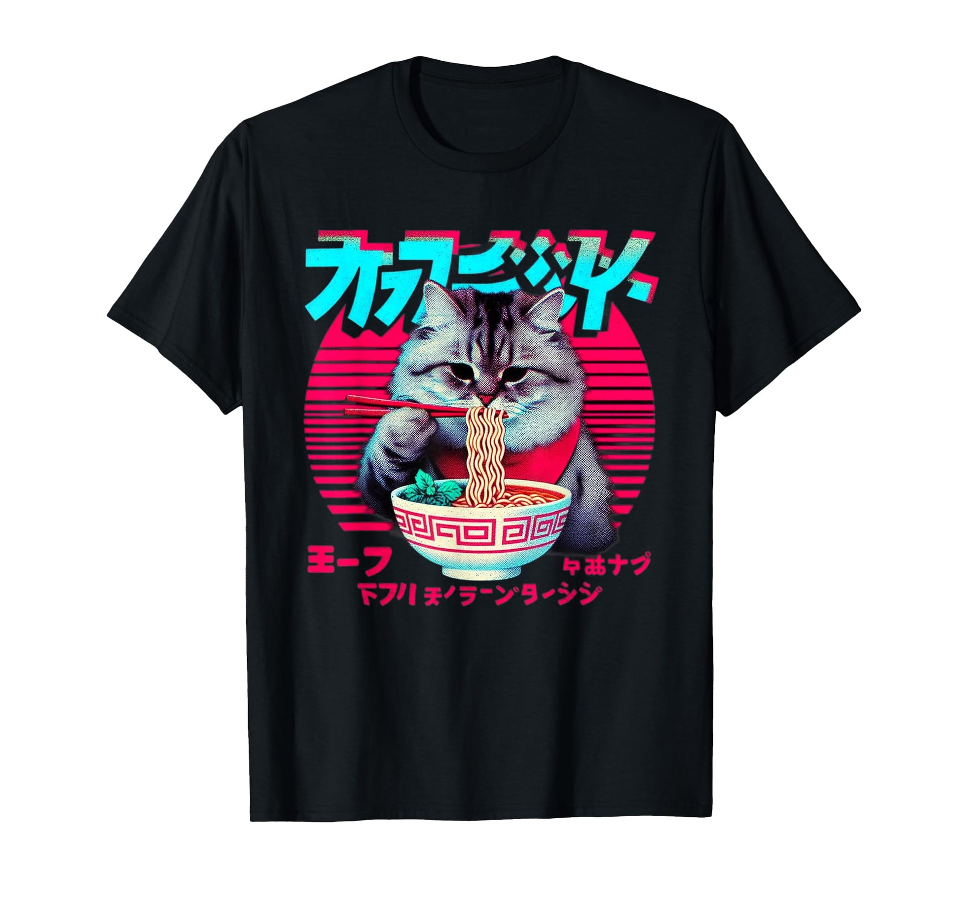 Ramen Cat Vaporwave Japanese T-Shirt - Minimalist Print Men Women - T-Shirt, Sweatshirt, Hoodie