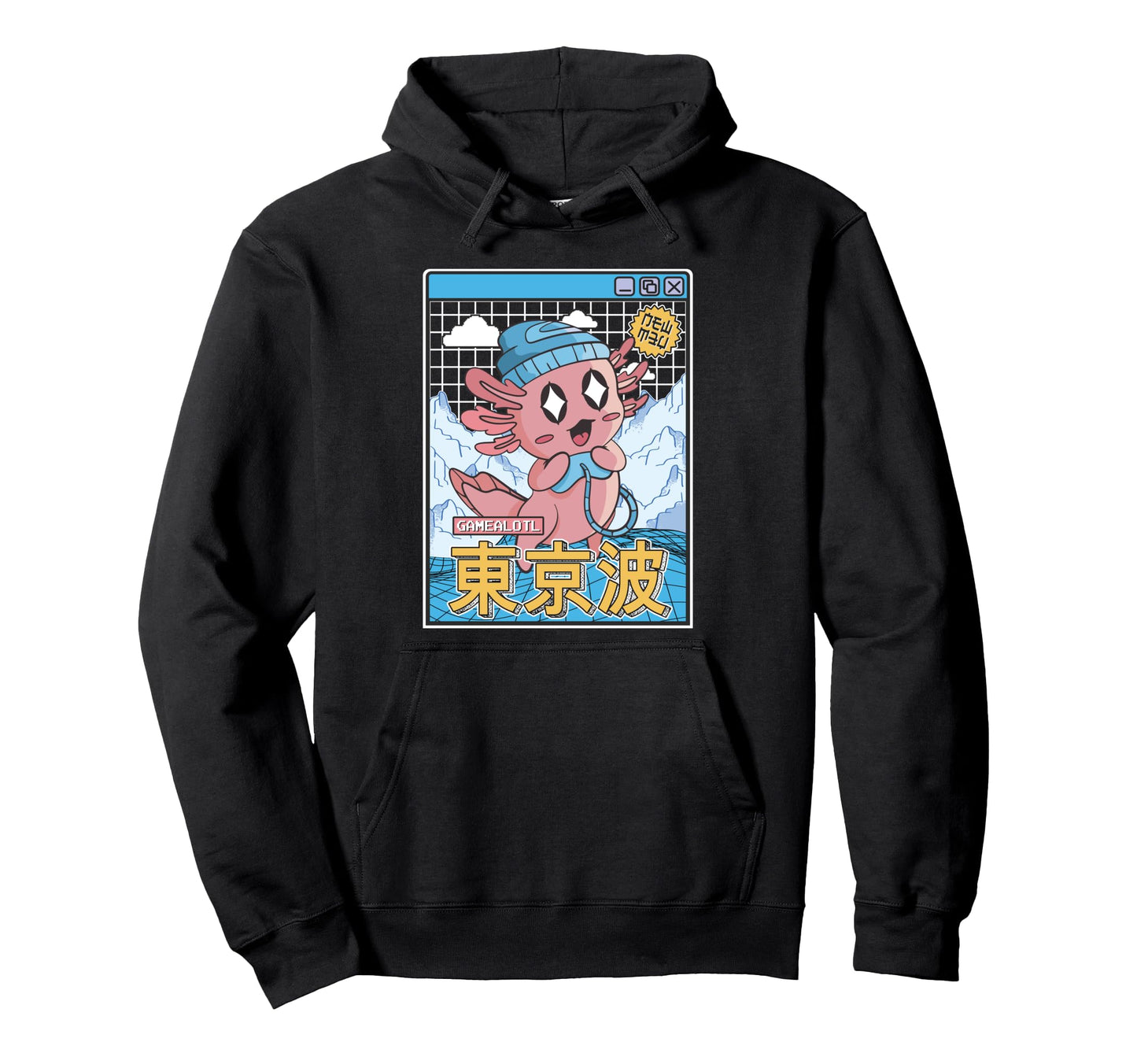 Happy Axolotl Gaming Vaporwave Aesthetic Hoodie - Streetwear Style Unisex - T-Shirt, Sweatshirt, Hoodie