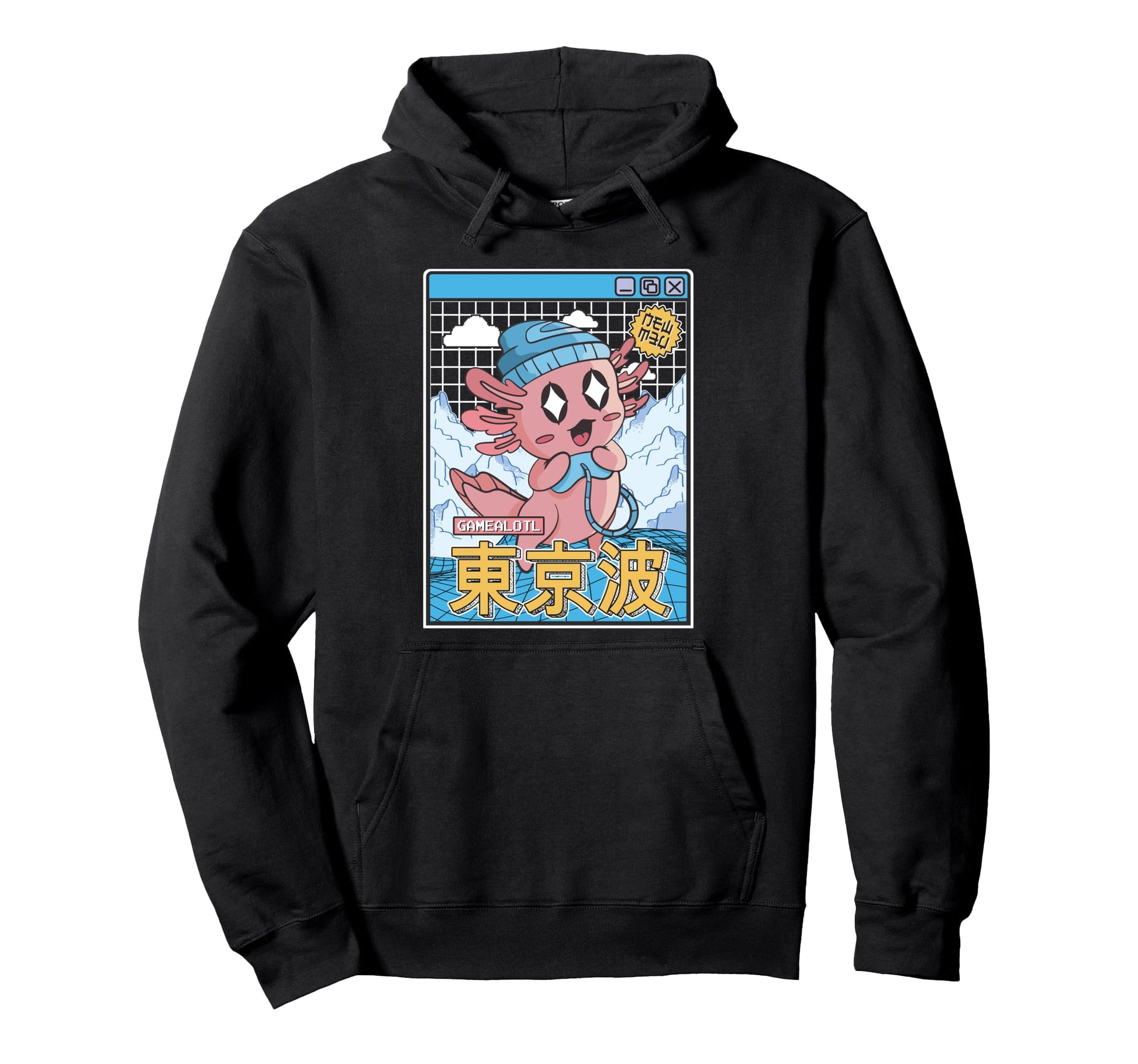 Happy Axolotl Gaming Vaporwave Aesthetic Hoodie - Streetwear Style Unisex - T-Shirt, Sweatshirt, Hoodie