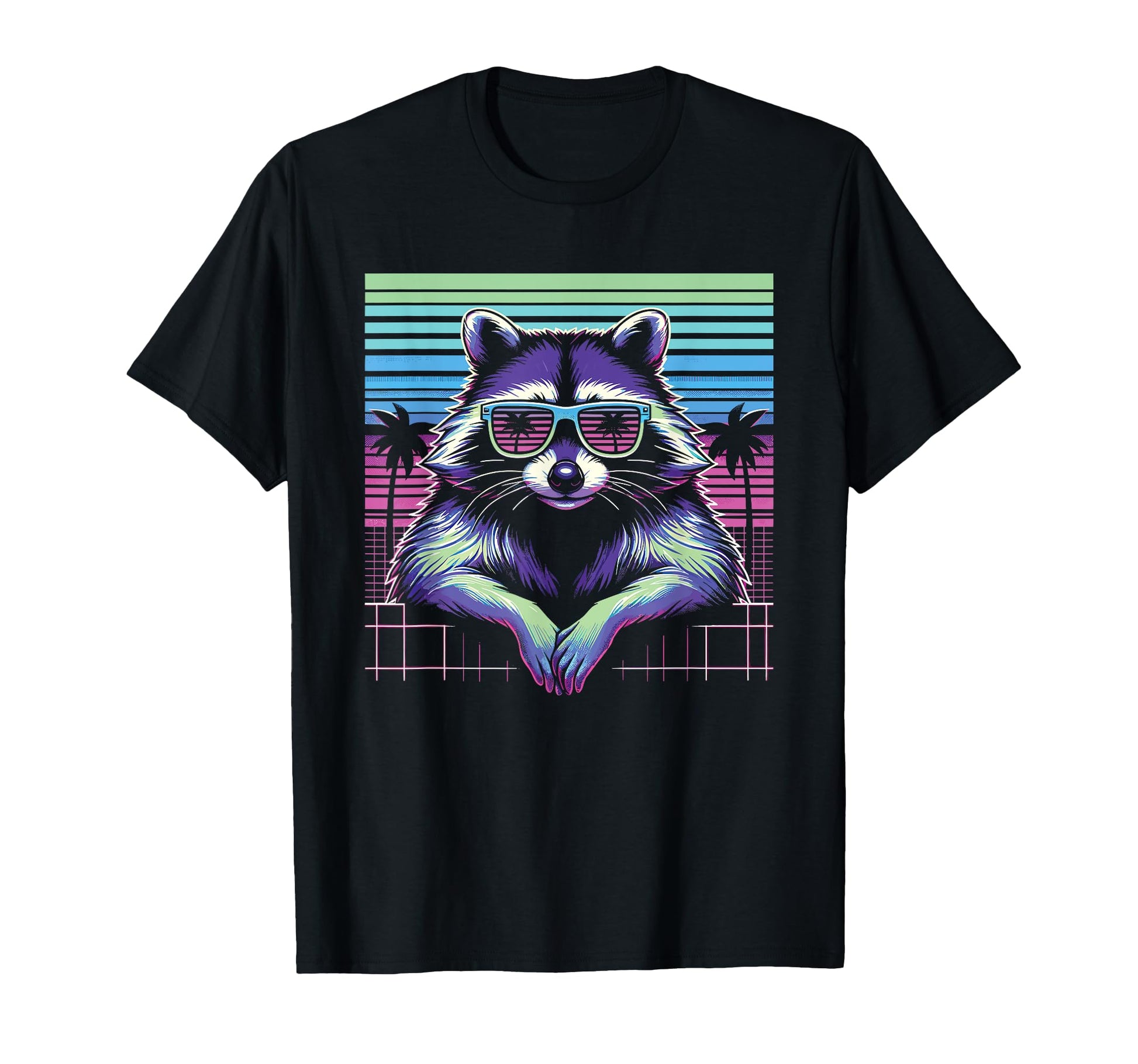 Raccoon Sunglasses 80S Aesthetic Vaporwave T-Shirt - Novelty Apparel Unisex - T-Shirt, Sweatshirt, Hoodie