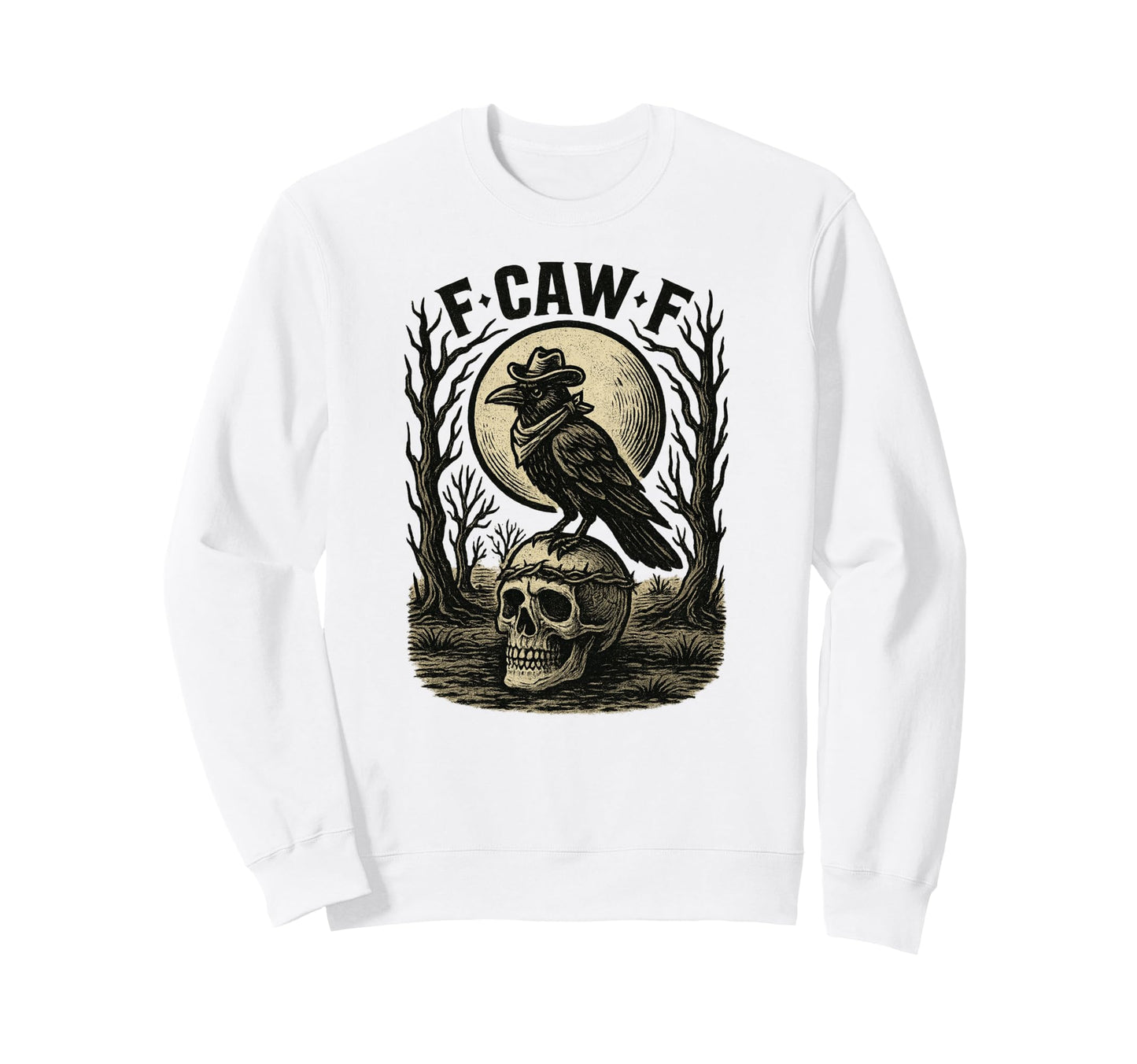 F Caw F Raven Cowboy Skull Moon Sweatshirt - Minimalist Print Unisex - T-Shirt, Sweatshirt, Hoodie