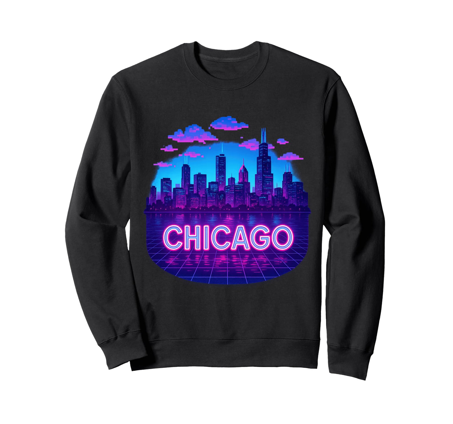 Chicago City Skyline Vaporwave Sweatshirt - Graphic Print Unisex - T-Shirt, Sweatshirt, Hoodie