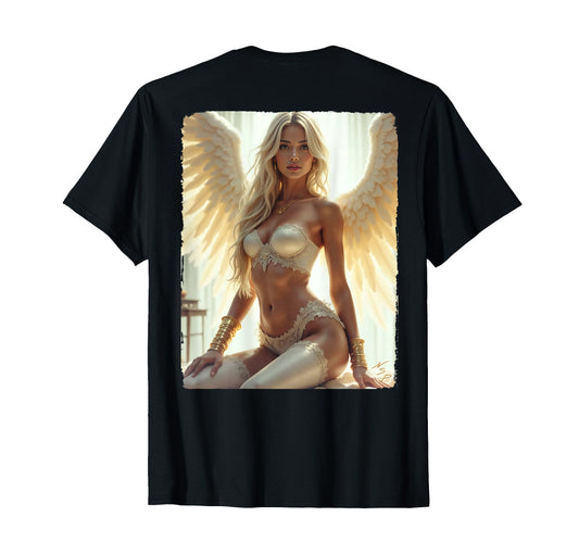 Back Sexy Brunette Angel Pinup T-Shirt - Minimalist Print for Adults - T-Shirt, Sweatshirt, Hoodie
