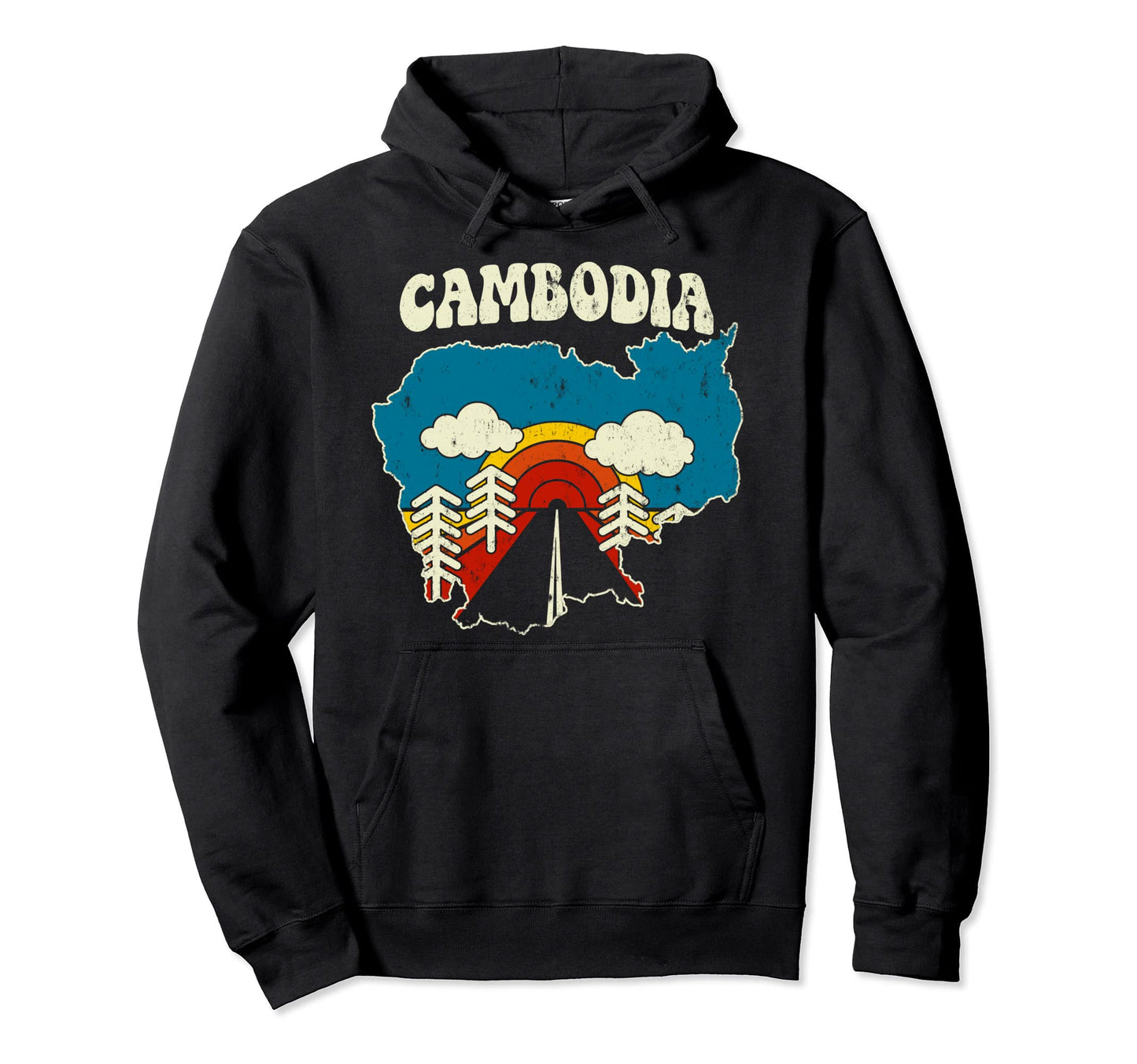 Cambodia Cambodian Country Rainbow 70S Hoodie - Graphic Print for Adults - T-Shirt, Sweatshirt, Hoodie