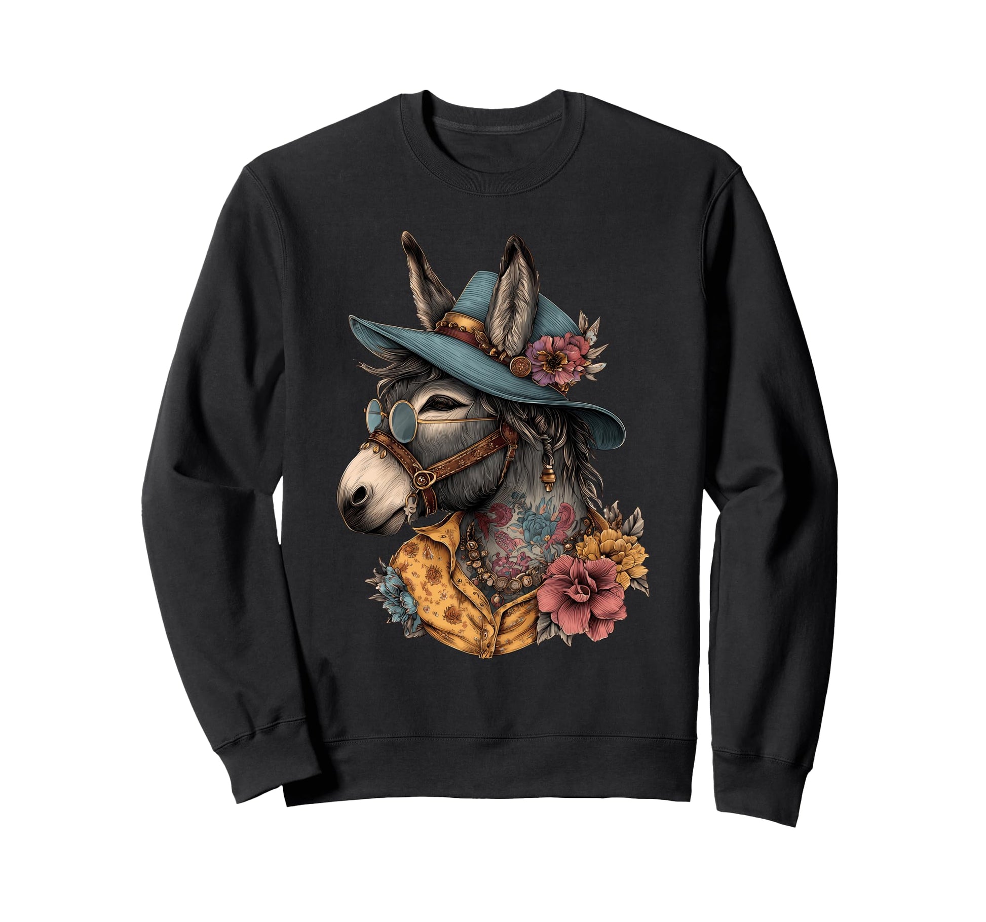 Country Cowboy Donkey Rodeo Cowgirl Sweatshirt - Graphic Print Unisex - T-Shirt, Sweatshirt, Hoodie