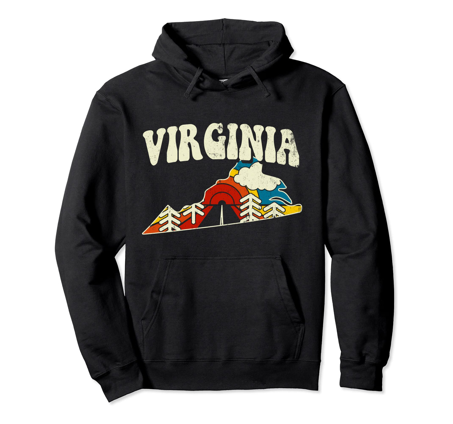 Virginia State Rainbow Hippie 70S Map Hoodie - Unique Graphic Men Women - T-Shirt, Sweatshirt, Hoodie