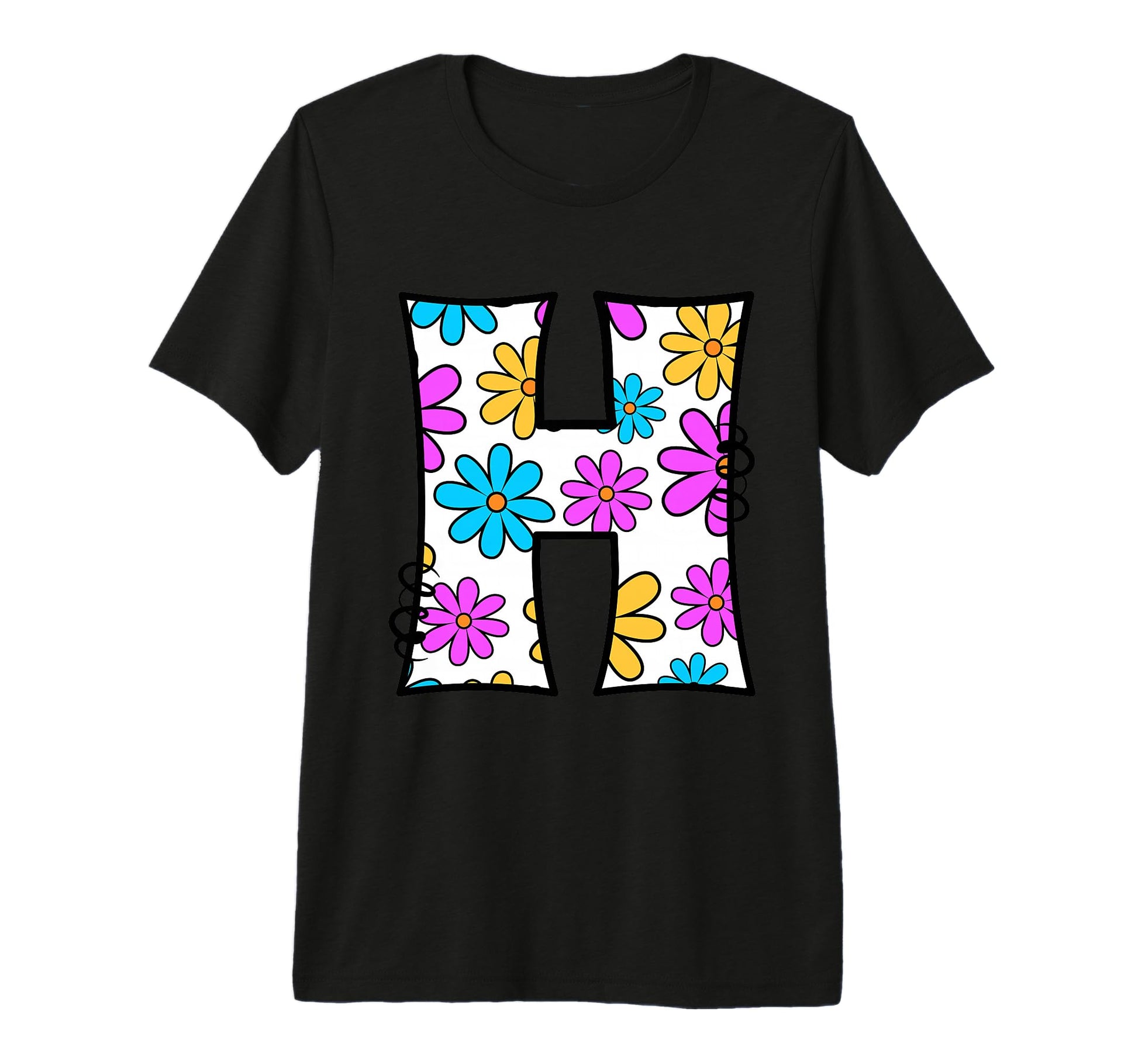 Letter H Daisy Floral Alphabet Tri T-Shirt - Unique Graphic for Adults - T-Shirt, Sweatshirt, Hoodie