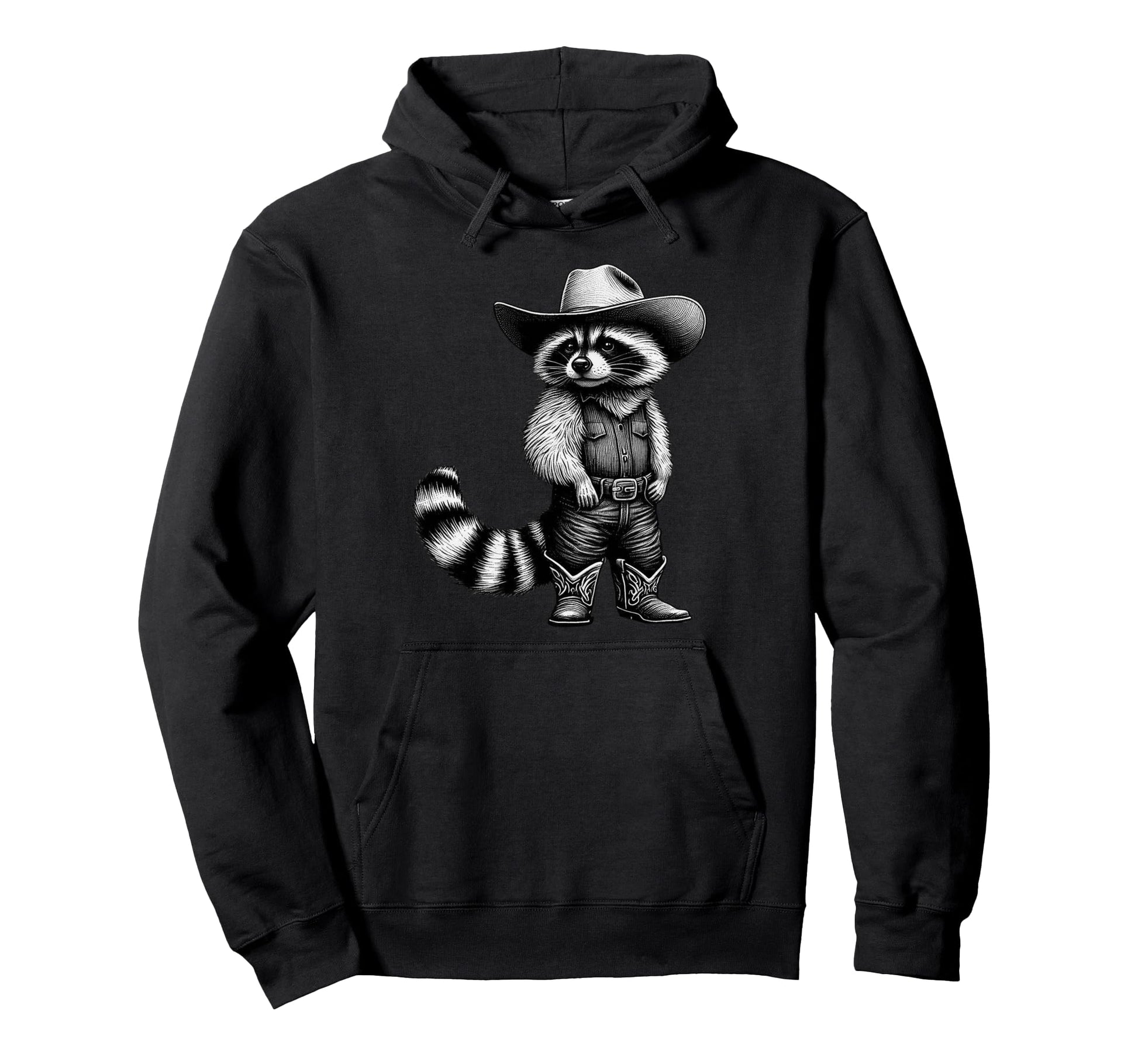 Raccoon Cowboy Western Rodeo Funny Trash Hoodie - Unique Graphic Unisex - T-Shirt, Sweatshirt, Hoodie
