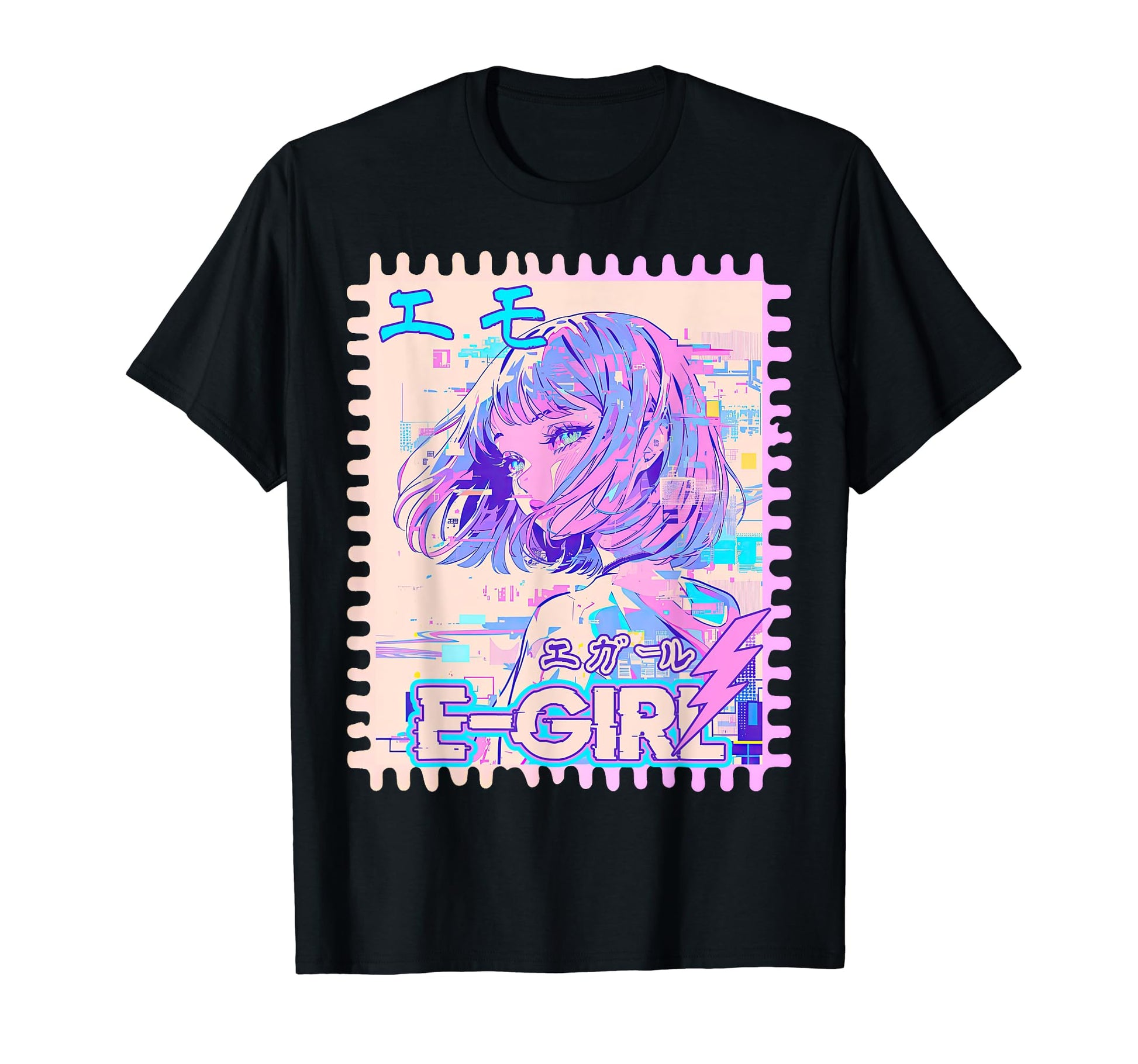 E Y2K Glitch Vaporwave Anime Aesthetic T-Shirt - Novelty Apparel for Adults - T-Shirt, Sweatshirt, Hoodie