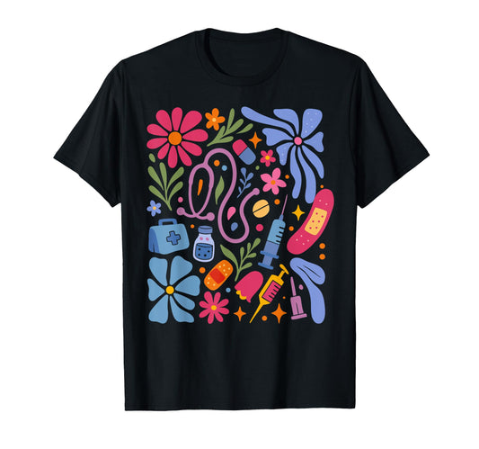Boho Floral Nurse Doctor Stethoscope T-Shirt - Aesthetic Graphic Men Women - T-Shirt, Sweatshirt, Hoodie