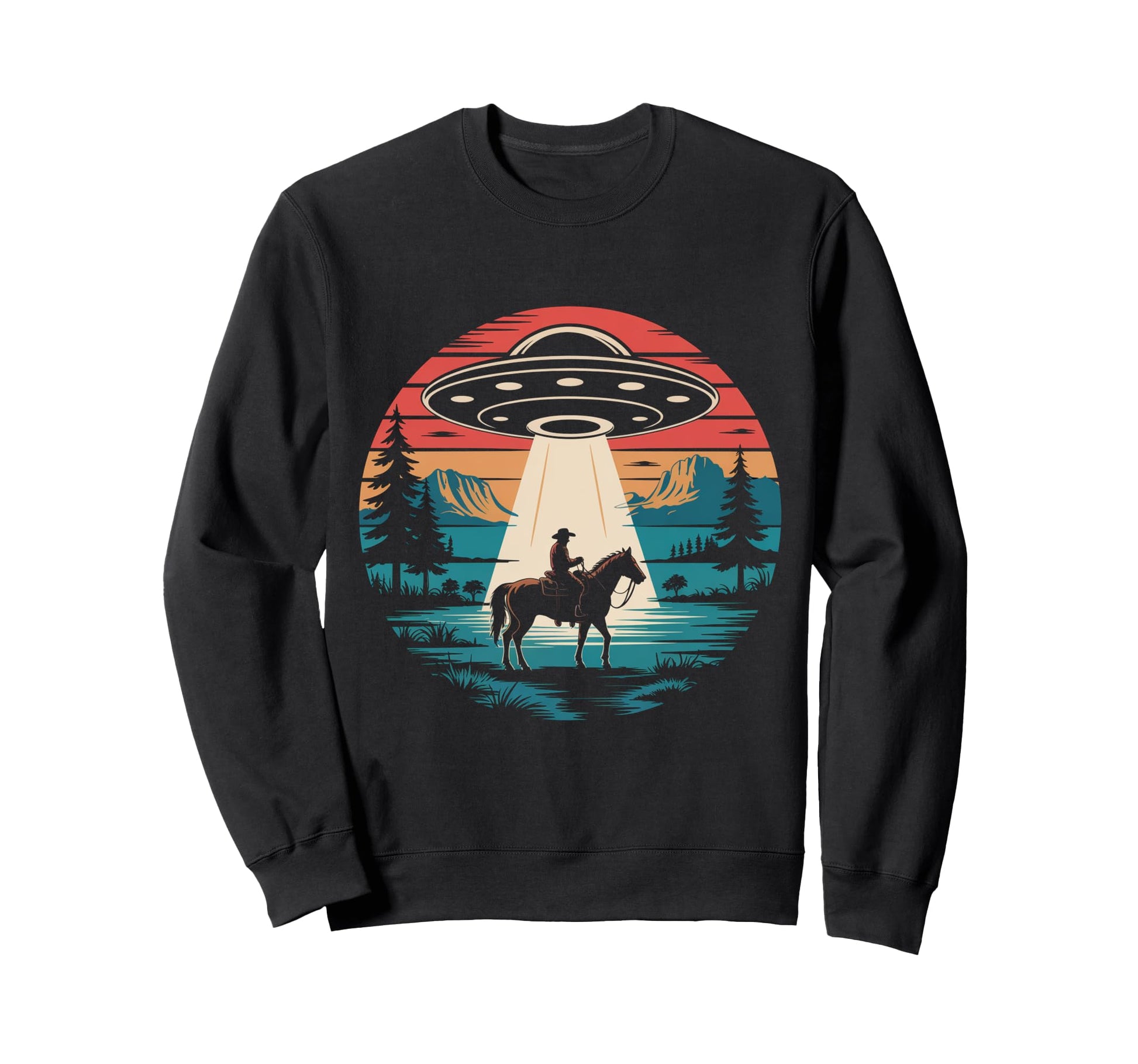 Western Ufo Cowboy Horse Alien Spaceship Sweatshirt - Graphic Print Unisex - T-Shirt, Sweatshirt, Hoodie