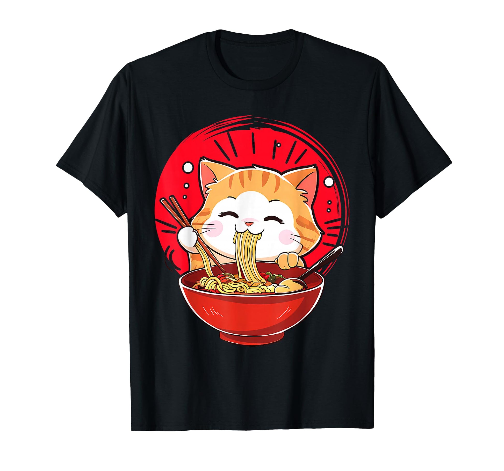 Anime Kuwaii Cat Eat Ramen Vaporwave T-Shirt - Minimalist Print Men Women - T-Shirt, Sweatshirt, Hoodie