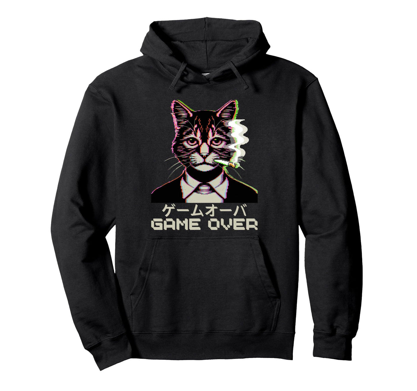Japanese Vaporwave Cat Smoking Hoodie - Trendy Graphic for Adults - T-Shirt, Sweatshirt, Hoodie
