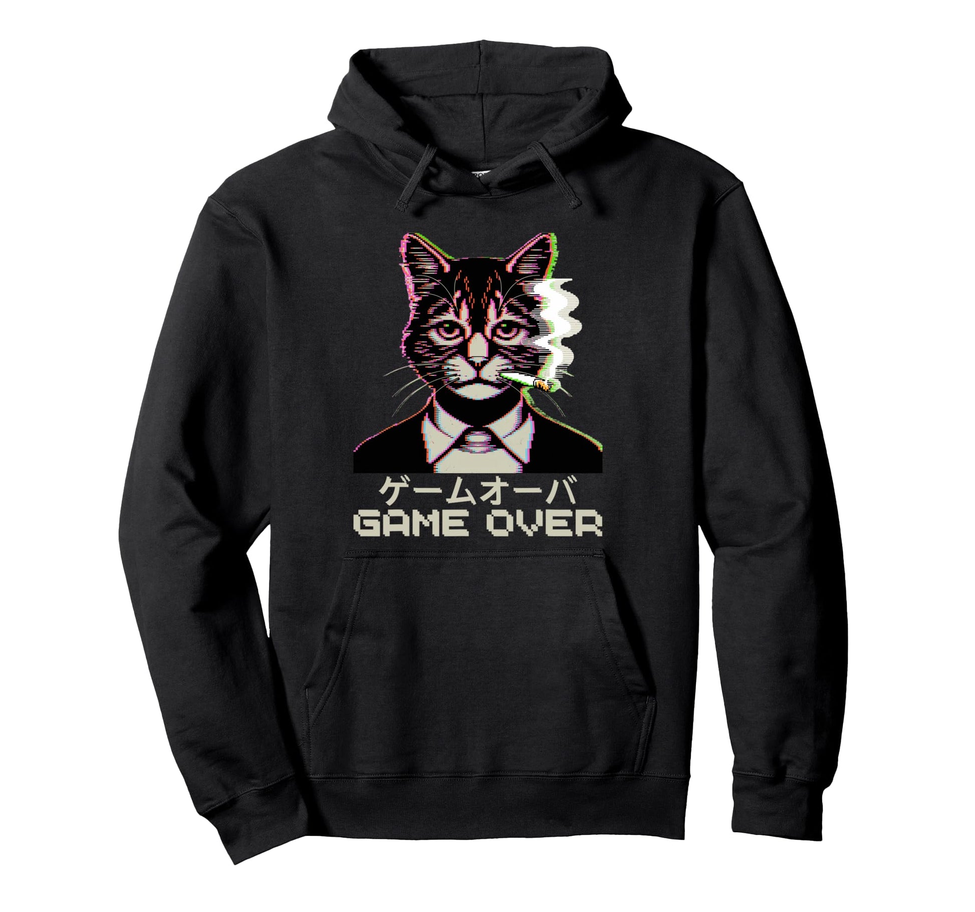 Japanese Vaporwave Cat Smoking Hoodie - Trendy Graphic for Adults - T-Shirt, Sweatshirt, Hoodie