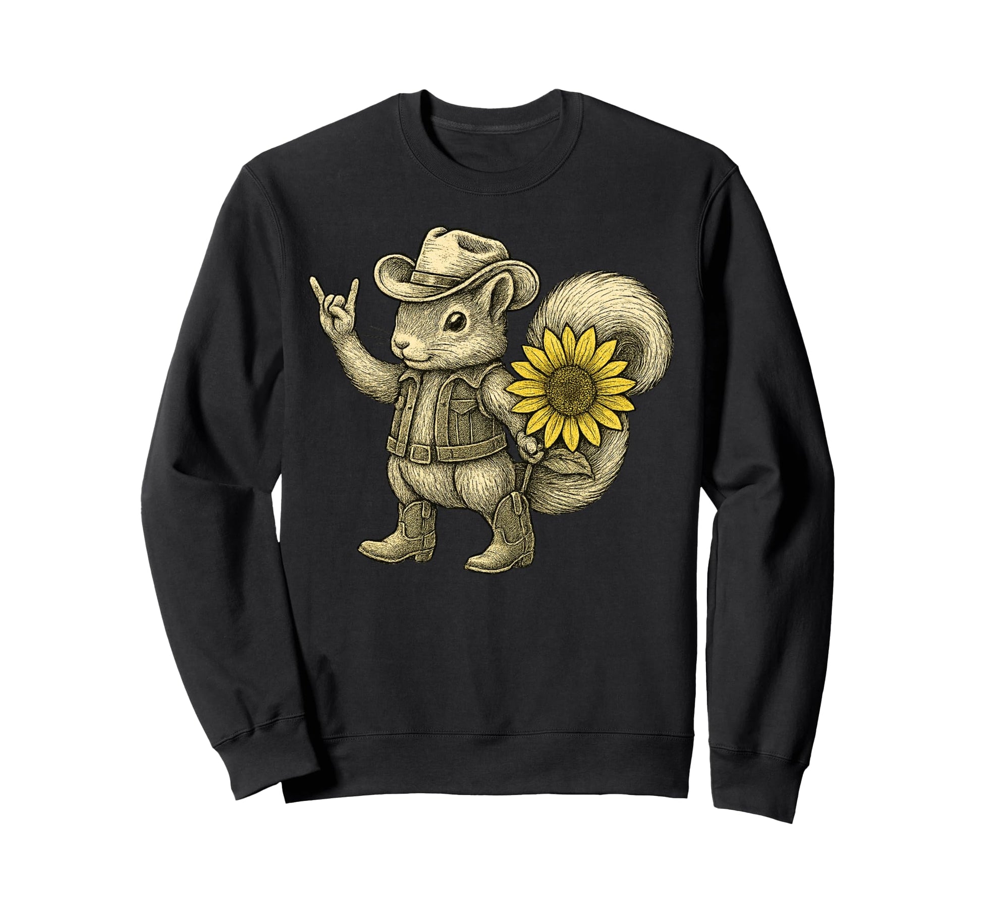 Cowboy Squirrel Sunflower Western Sweatshirt - Trendy Graphic for Adults - T-Shirt, Sweatshirt, Hoodie