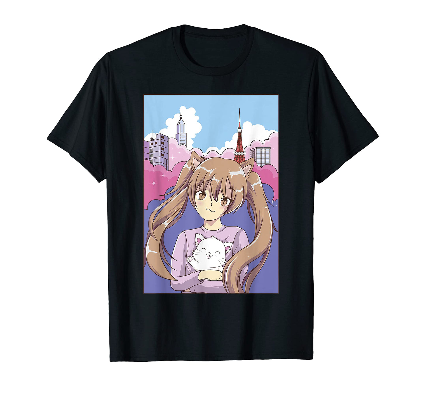 Neko Kawaii Anime Catgirl Nekomata T-Shirt - Minimalist Print Men Women - T-Shirt, Sweatshirt, Hoodie