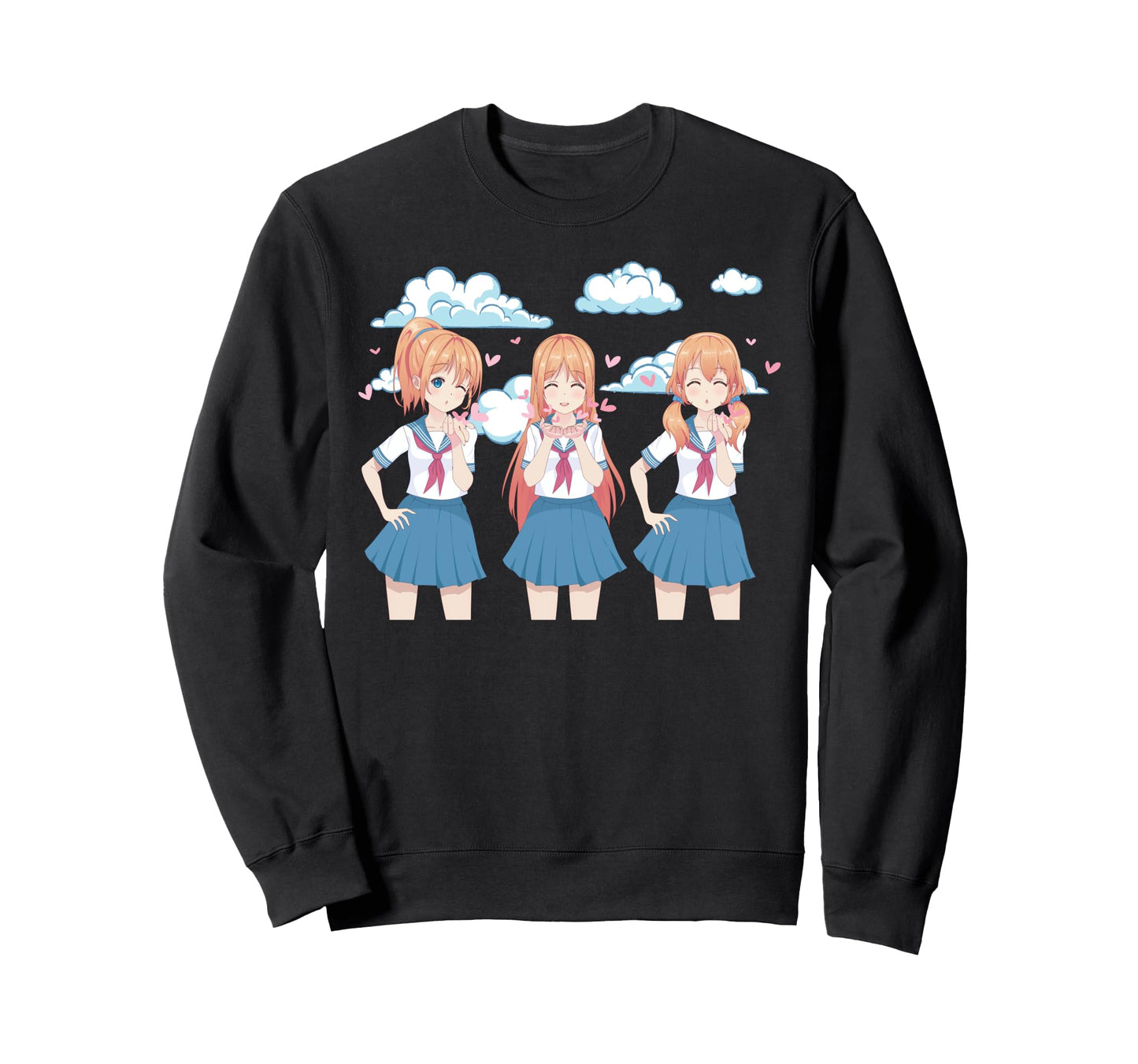 Anime School Japanese Clouds Aesthetics Sweatshirt - Graphic Print Unisex - T-Shirt, Sweatshirt, Hoodie