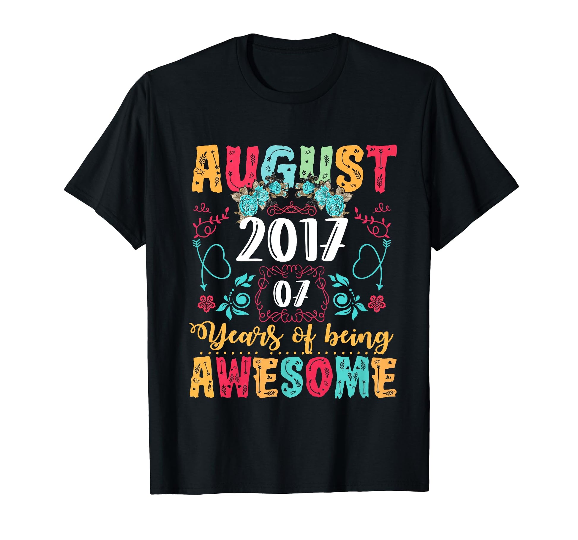 Made August 2017 7Th Birthday Boho T-Shirt - Custom Art Print Unisex - T-Shirt, Sweatshirt, Hoodie