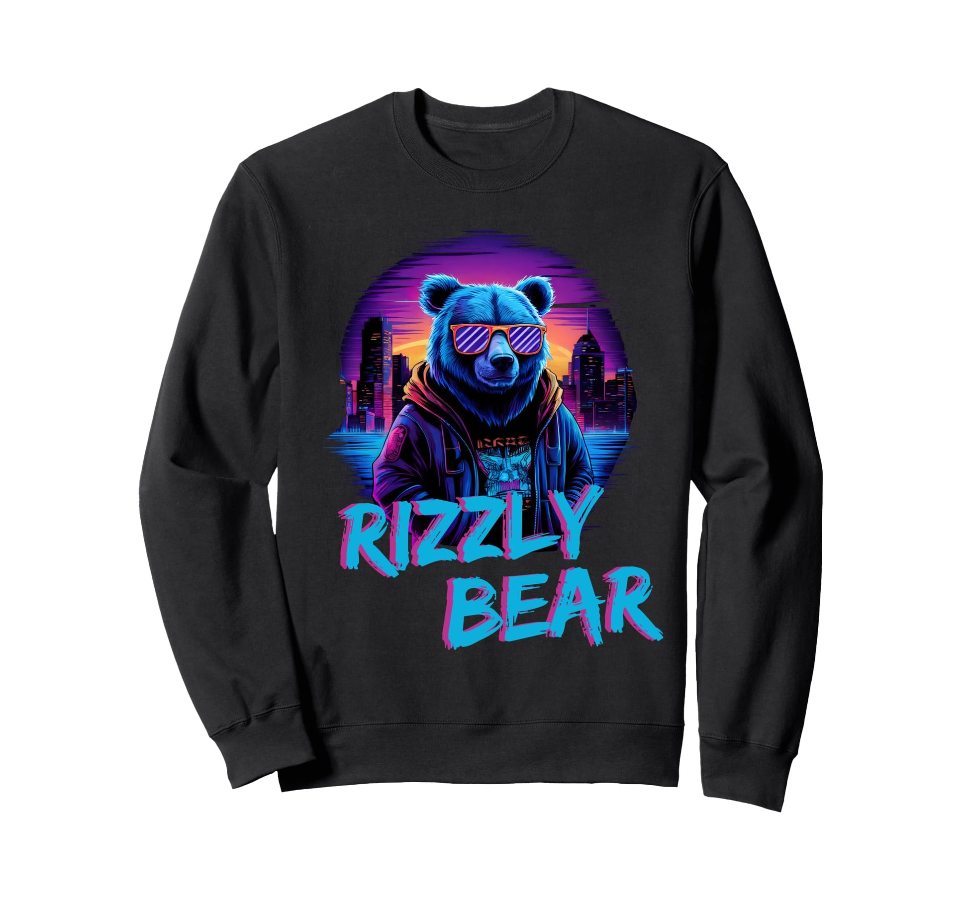 Rizzly Bear Vaporwave Synthwave Sweatshirt - Unique Graphic Men Women - T-Shirt, Sweatshirt, Hoodie