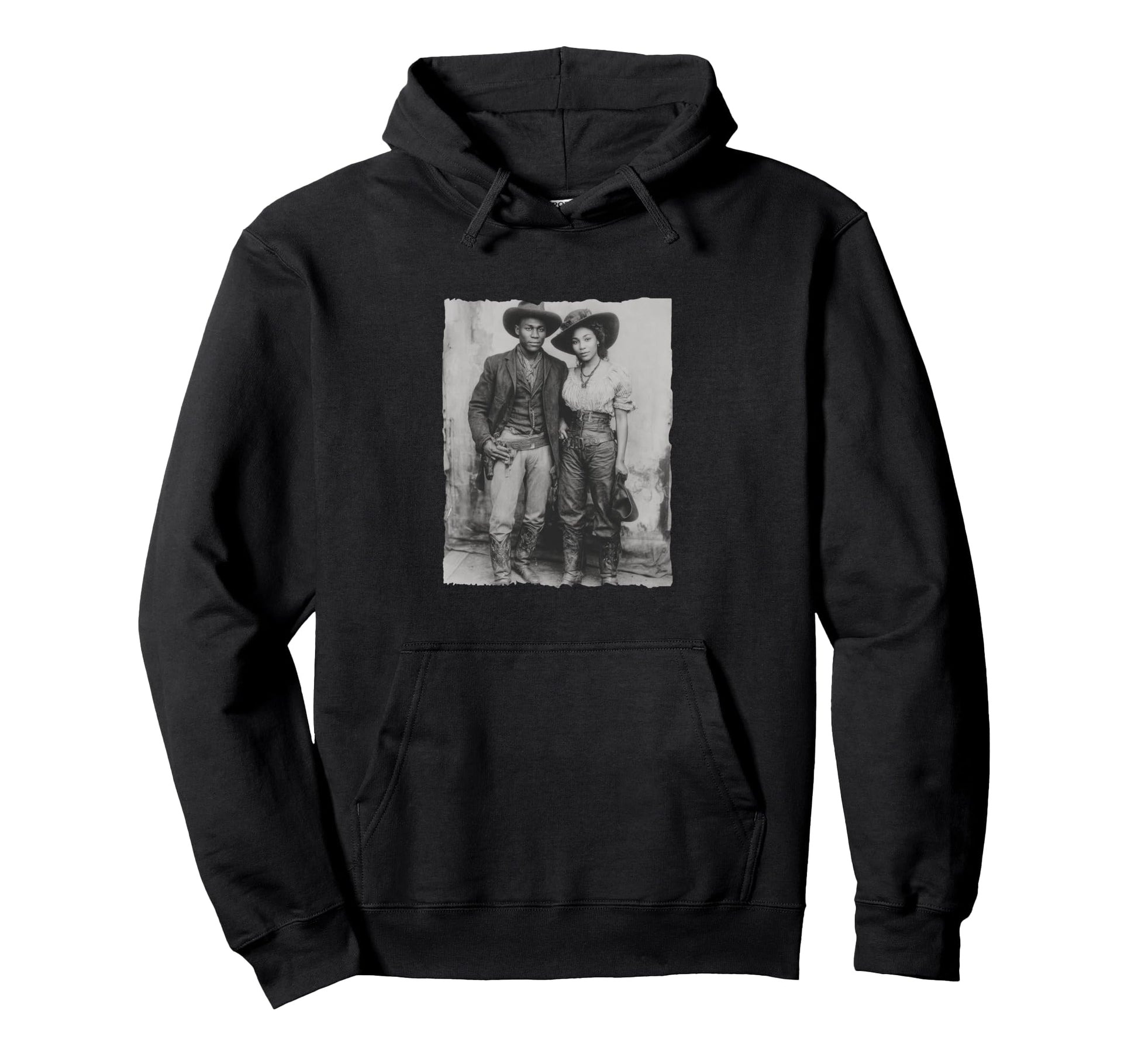 Black Cowboy Cowgirl Couple Wild West Hoodie - Unique Graphic for Adults - T-Shirt, Sweatshirt, Hoodie